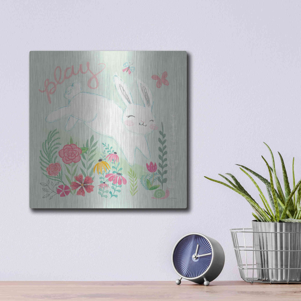 Luxe Metal Art 'Garden Friends I' by Mary Urban, Metal Wall Art,12x12