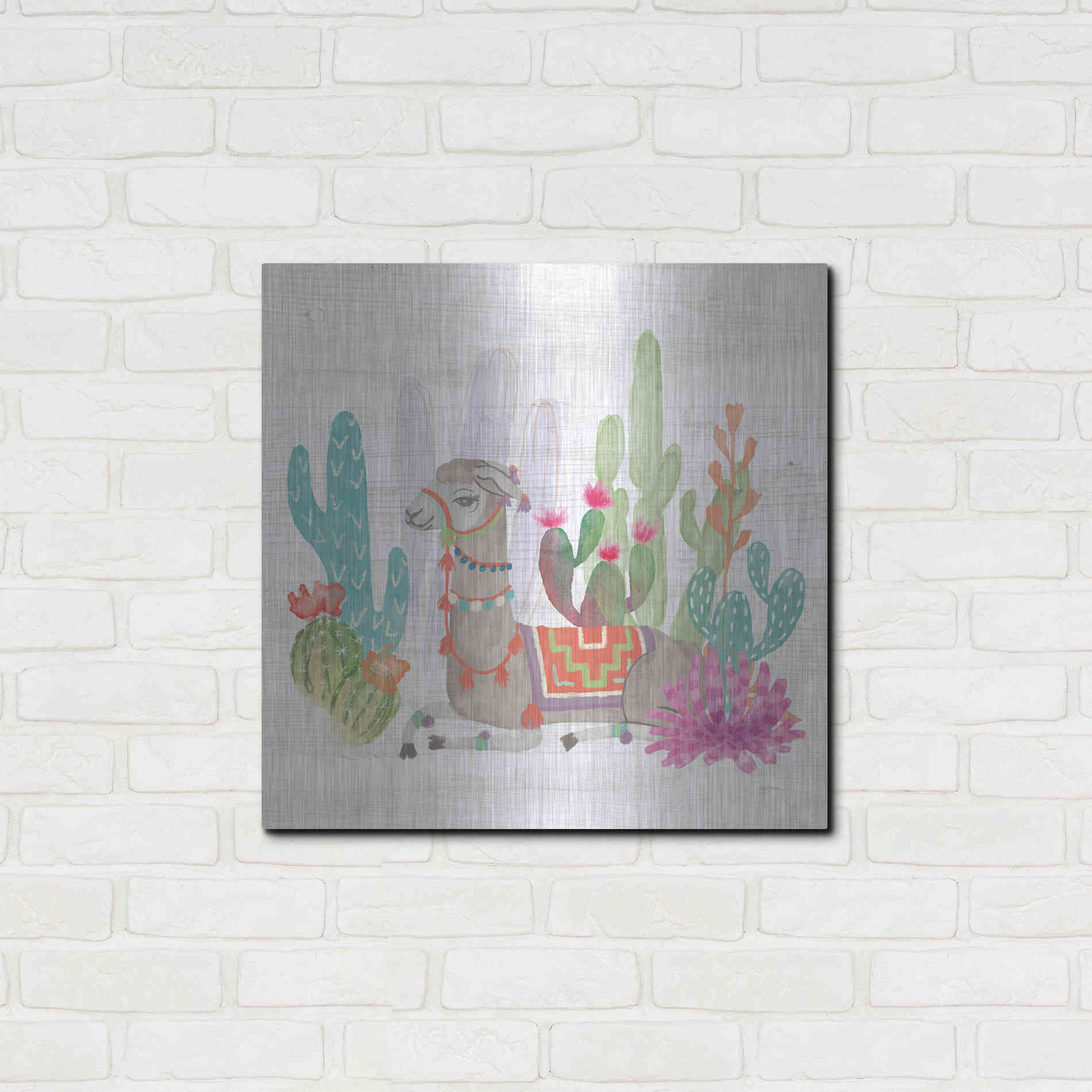 Luxe Metal Art 'Lovely Llamas I' by Mary Urban, Metal Wall Art,24x24