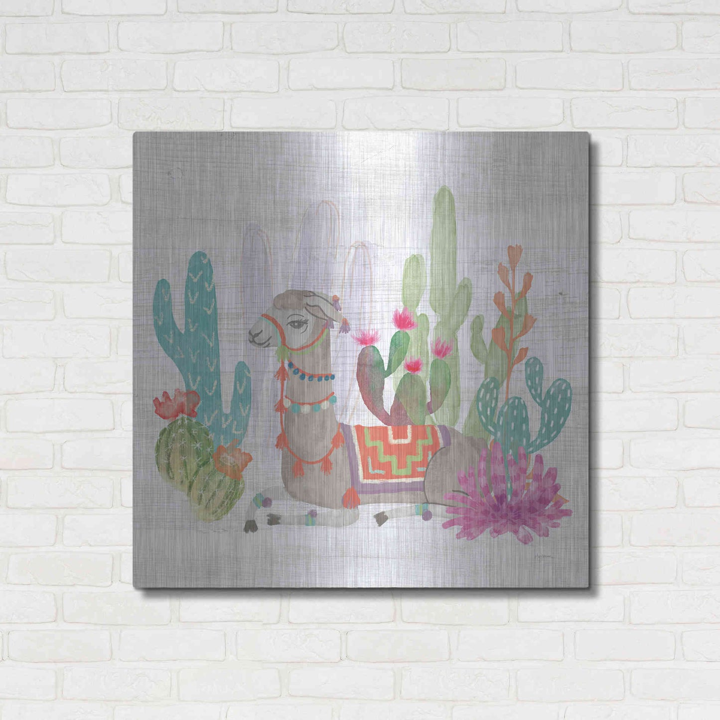 Luxe Metal Art 'Lovely Llamas I' by Mary Urban, Metal Wall Art,36x36