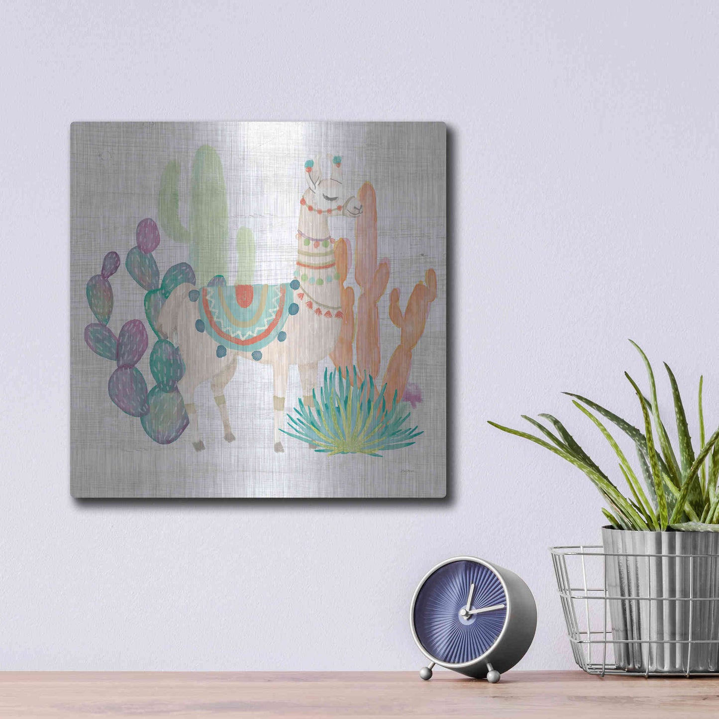 Luxe Metal Art 'Lovely Llamas II' by Mary Urban, Metal Wall Art,12x12