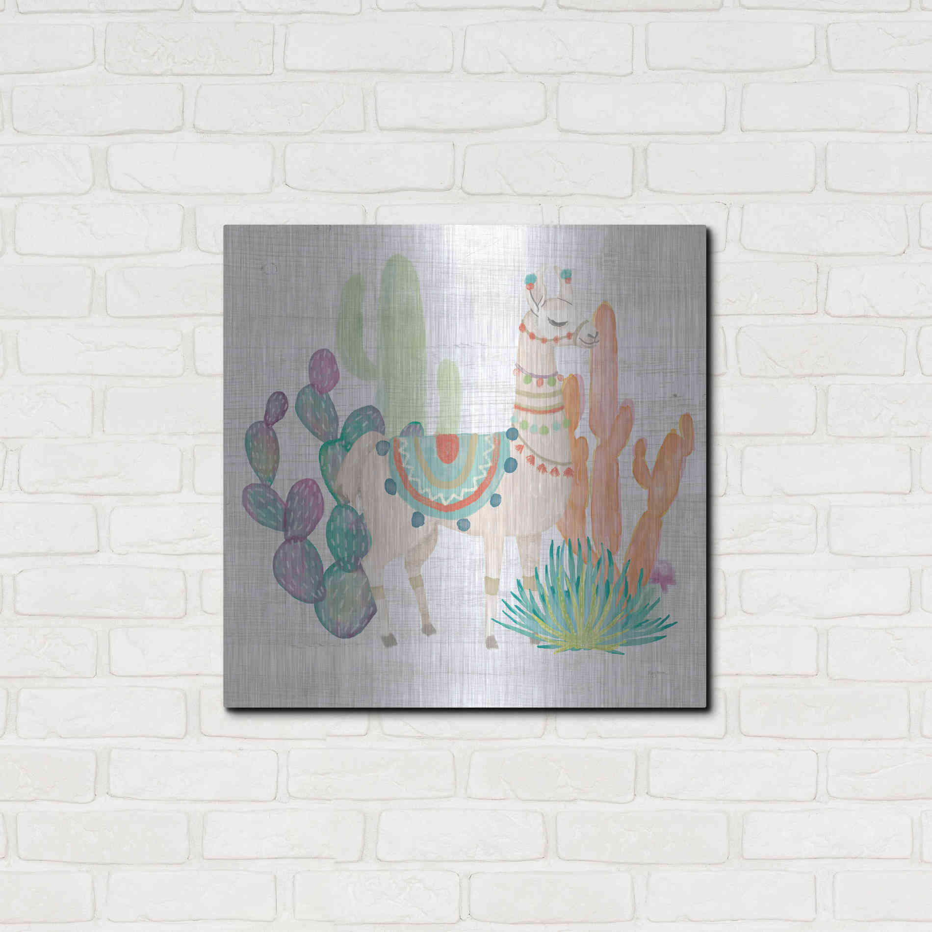 Luxe Metal Art 'Lovely Llamas II' by Mary Urban, Metal Wall Art,24x24