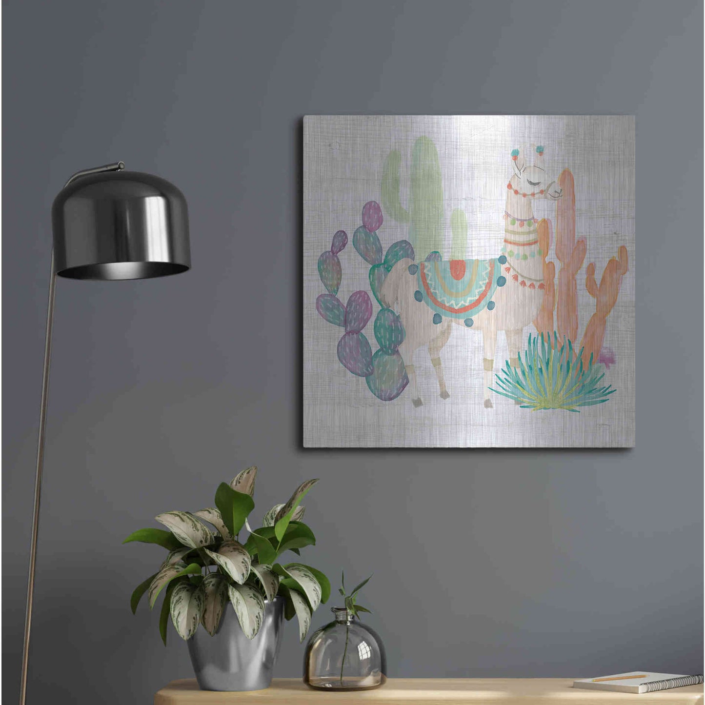 Luxe Metal Art 'Lovely Llamas II' by Mary Urban, Metal Wall Art,24x24