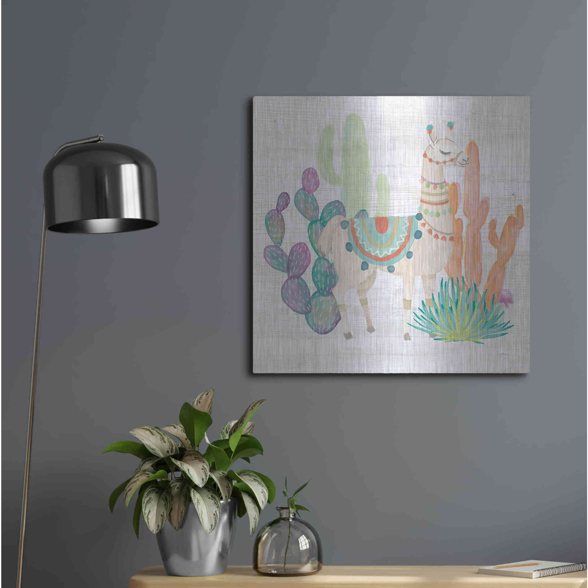 Luxe Metal Art 'Lovely Llamas II' by Mary Urban, Metal Wall Art,24x24