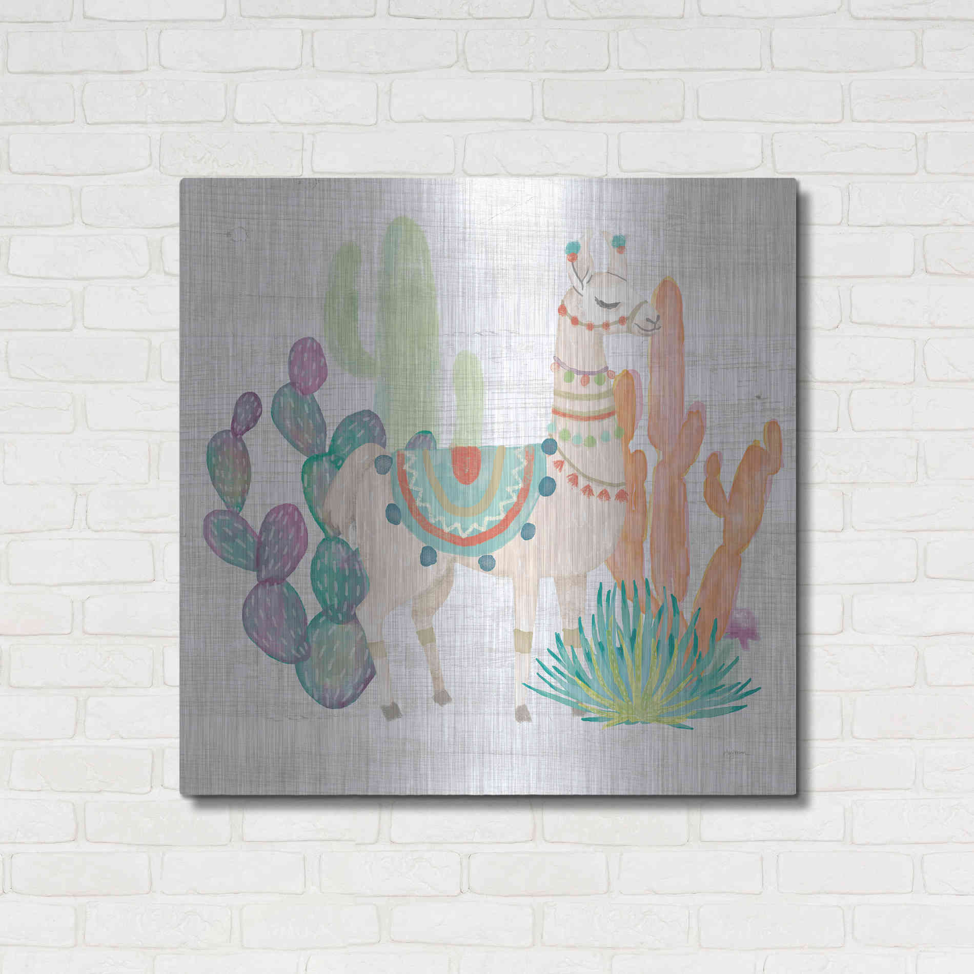 Luxe Metal Art 'Lovely Llamas II' by Mary Urban, Metal Wall Art,36x36