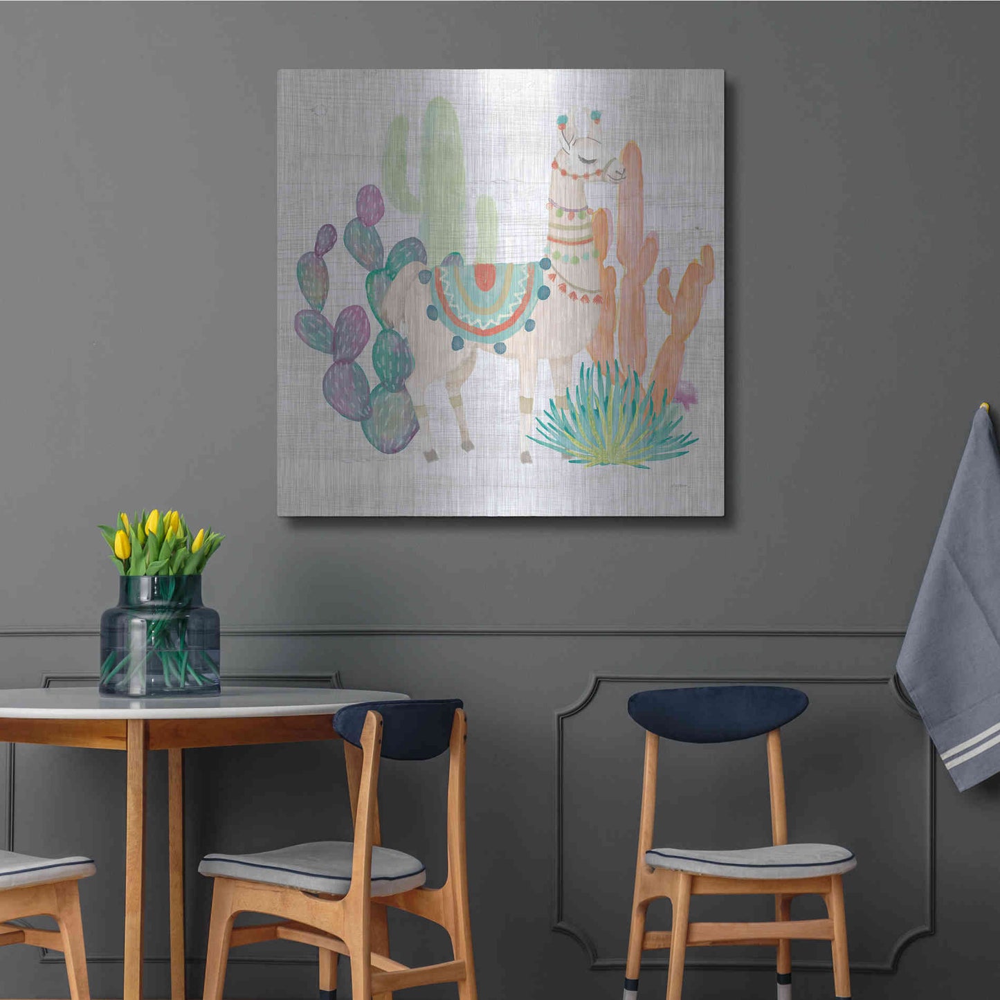 Luxe Metal Art 'Lovely Llamas II' by Mary Urban, Metal Wall Art,36x36