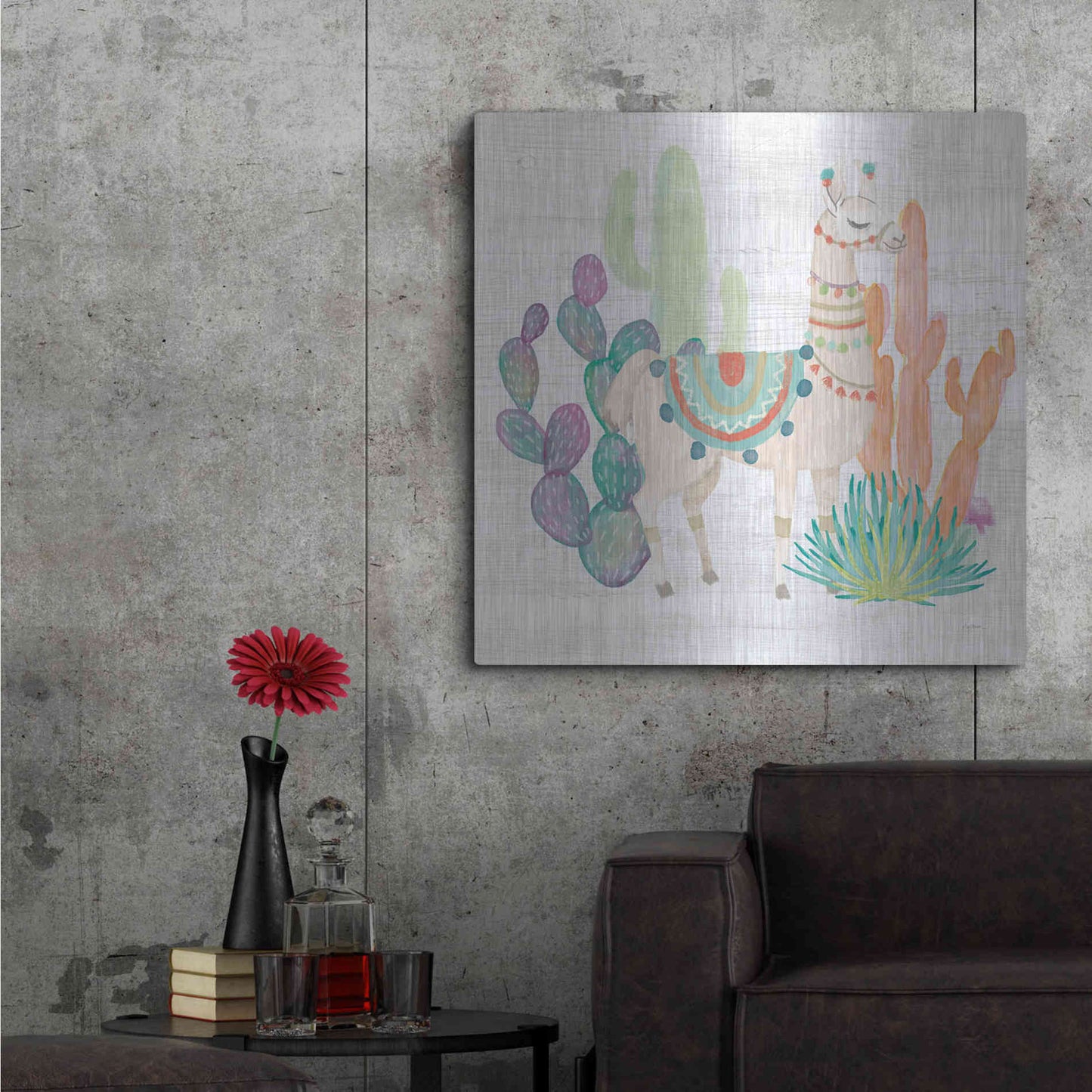 Luxe Metal Art 'Lovely Llamas II' by Mary Urban, Metal Wall Art,36x36