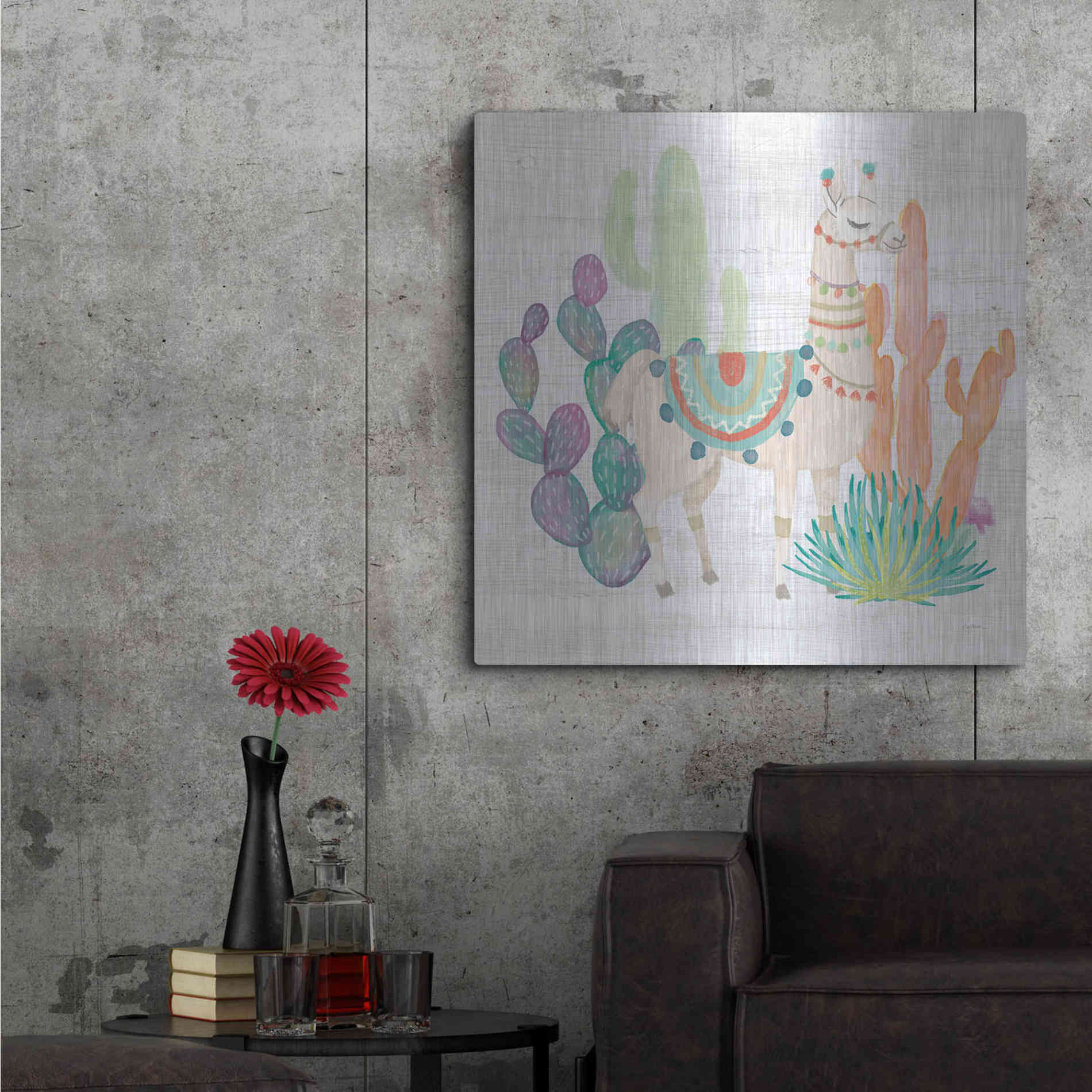 Luxe Metal Art 'Lovely Llamas II' by Mary Urban, Metal Wall Art,36x36