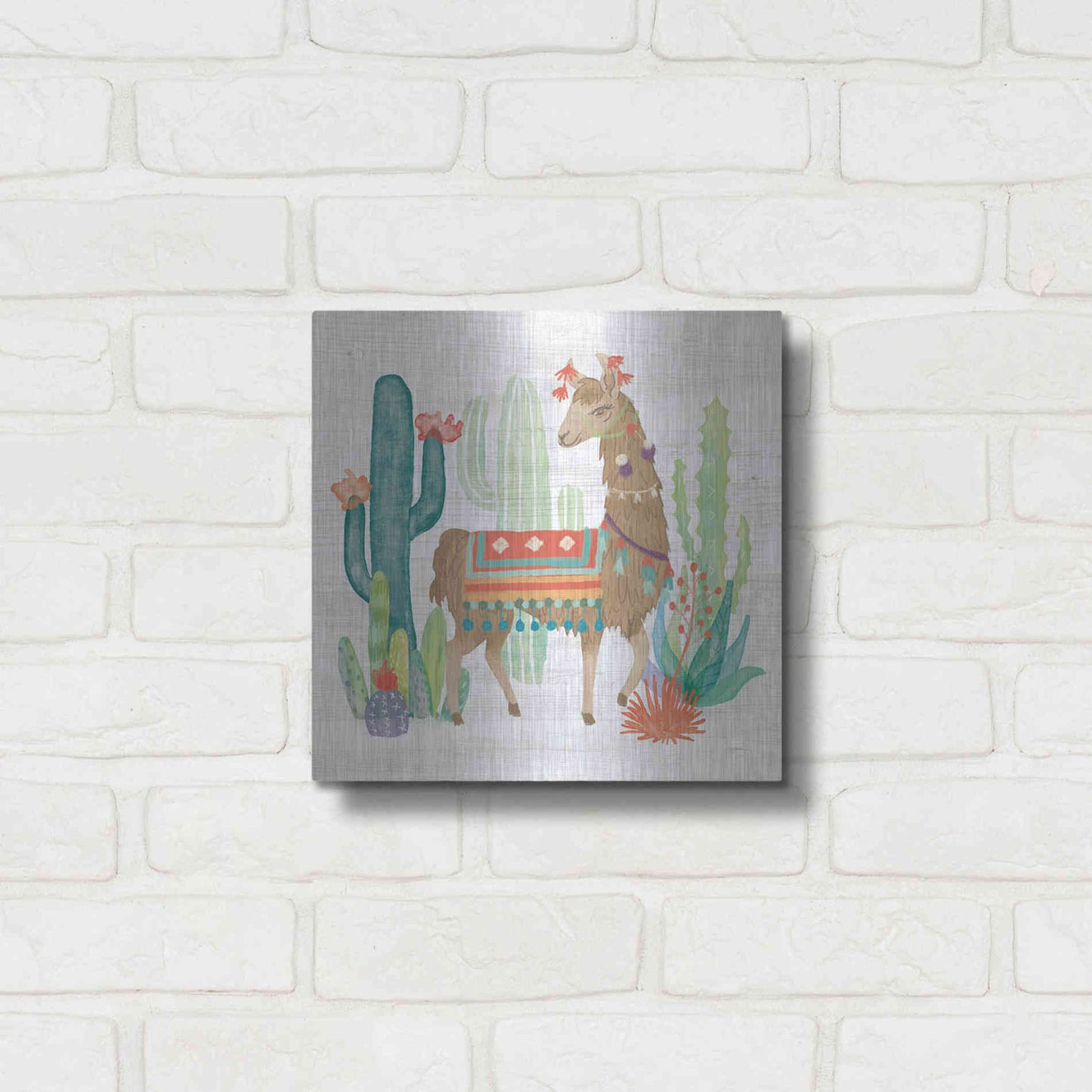 Luxe Metal Art 'Lovely Llamas III' by Mary Urban, Metal Wall Art,12x12