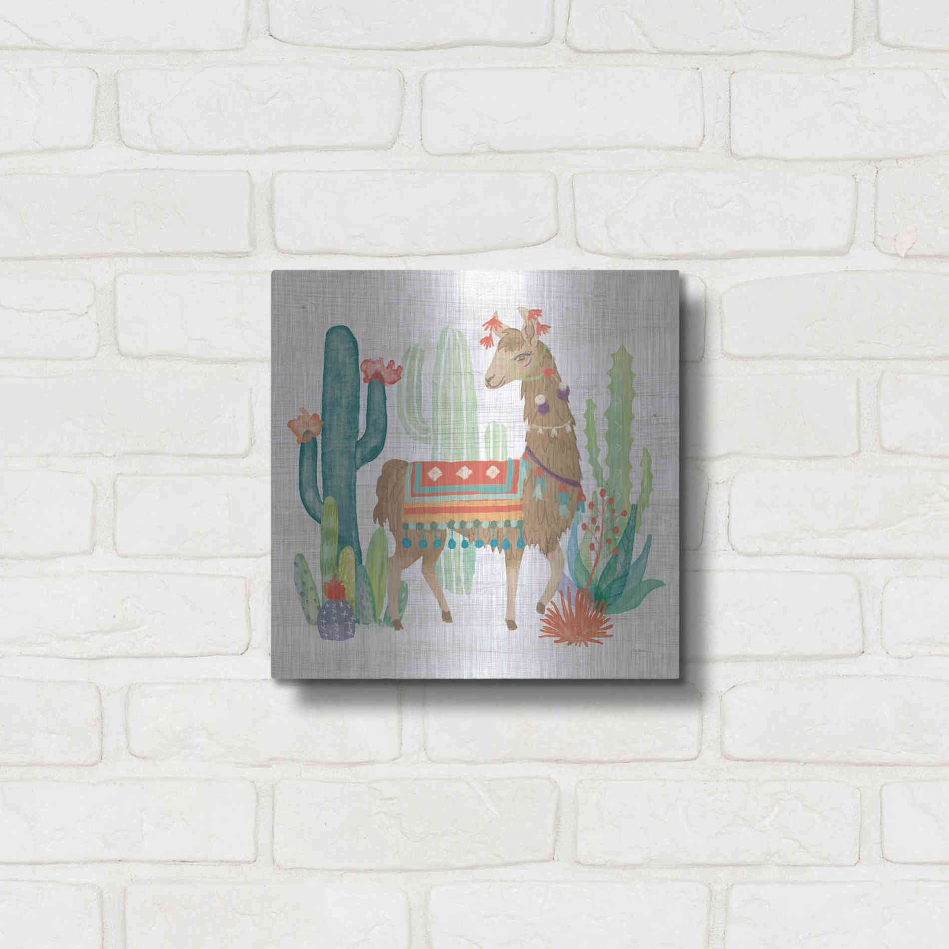 Luxe Metal Art 'Lovely Llamas III' by Mary Urban, Metal Wall Art,12x12