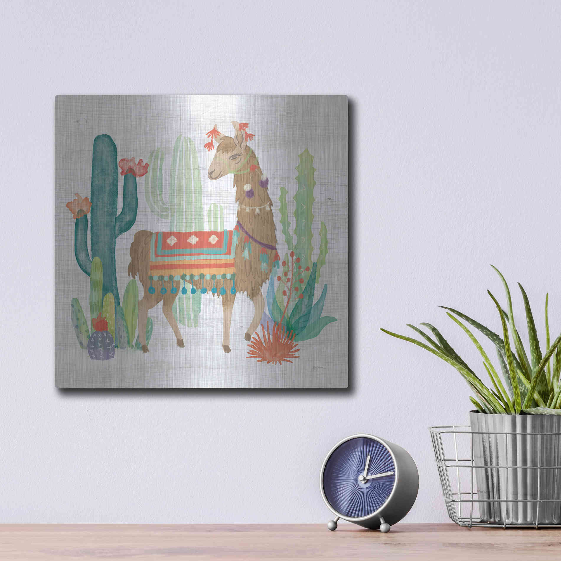 Luxe Metal Art 'Lovely Llamas III' by Mary Urban, Metal Wall Art,12x12