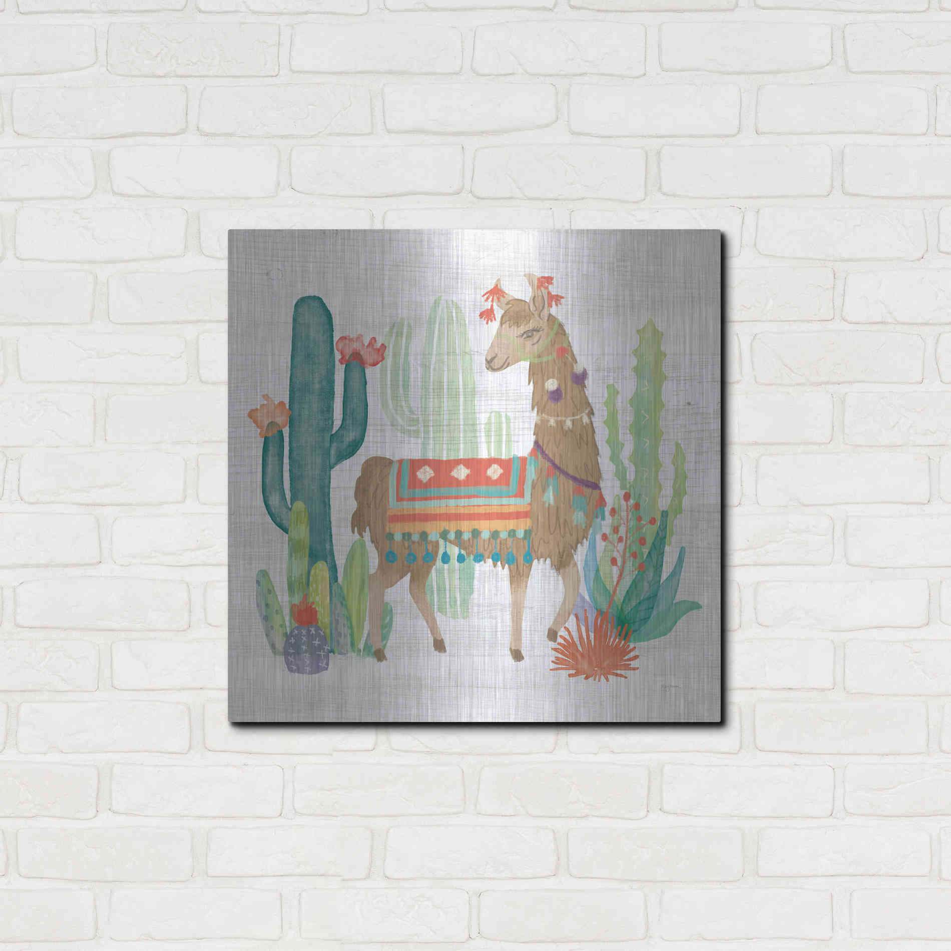 Luxe Metal Art 'Lovely Llamas III' by Mary Urban, Metal Wall Art,24x24