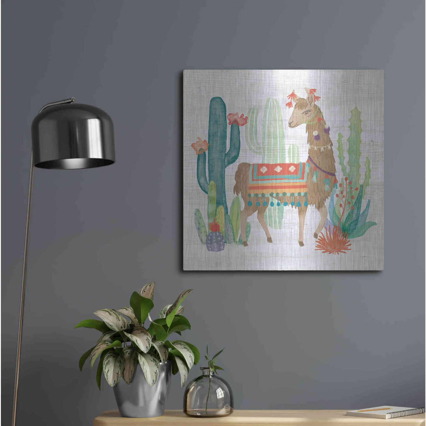 Luxe Metal Art 'Lovely Llamas III' by Mary Urban, Metal Wall Art,24x24