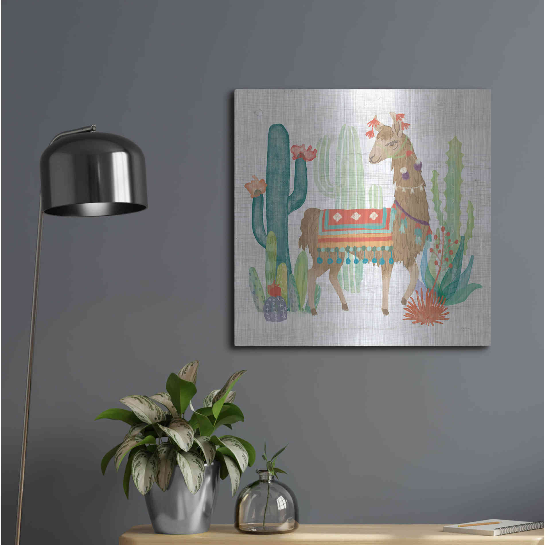 Luxe Metal Art 'Lovely Llamas III' by Mary Urban, Metal Wall Art,24x24