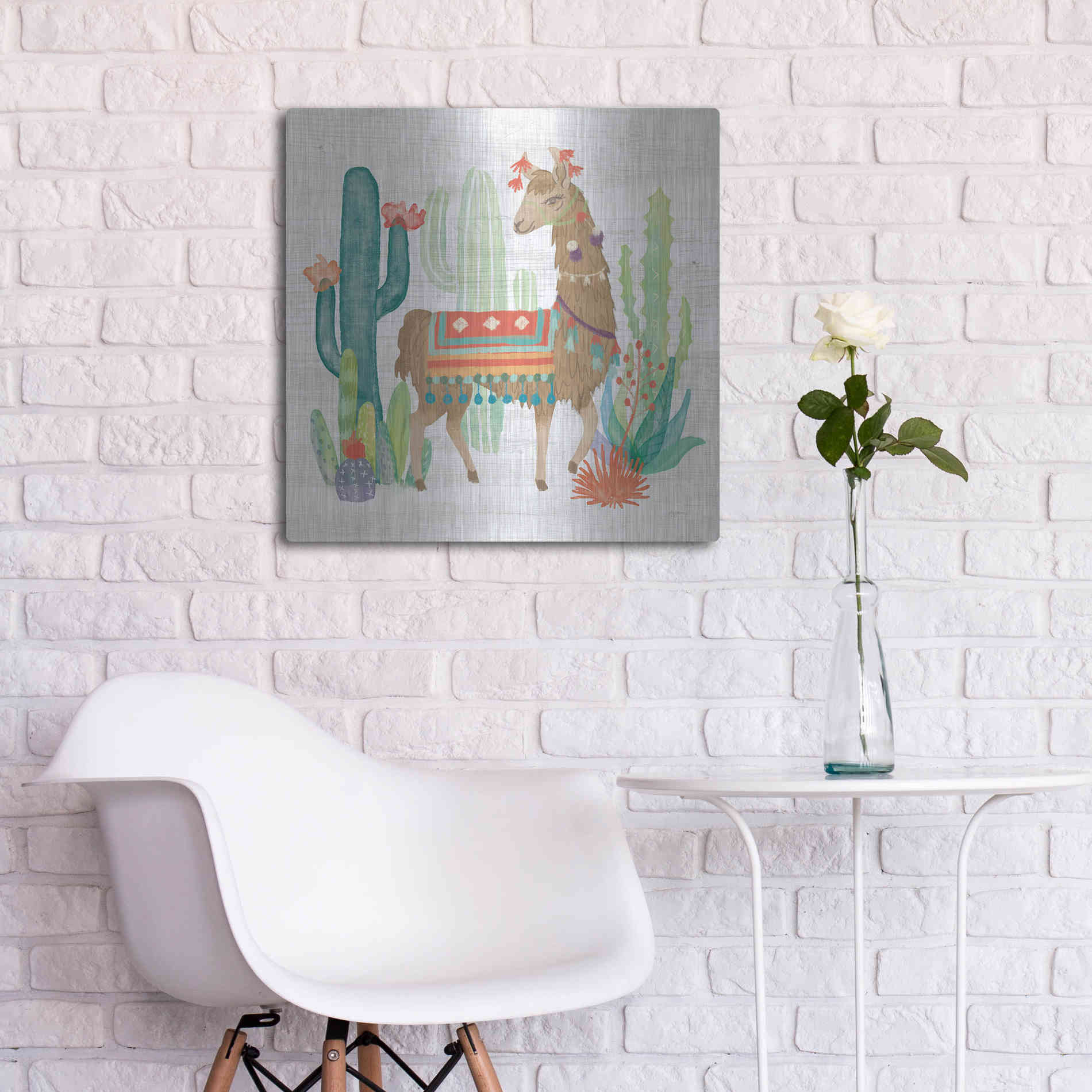 Luxe Metal Art 'Lovely Llamas III' by Mary Urban, Metal Wall Art,24x24