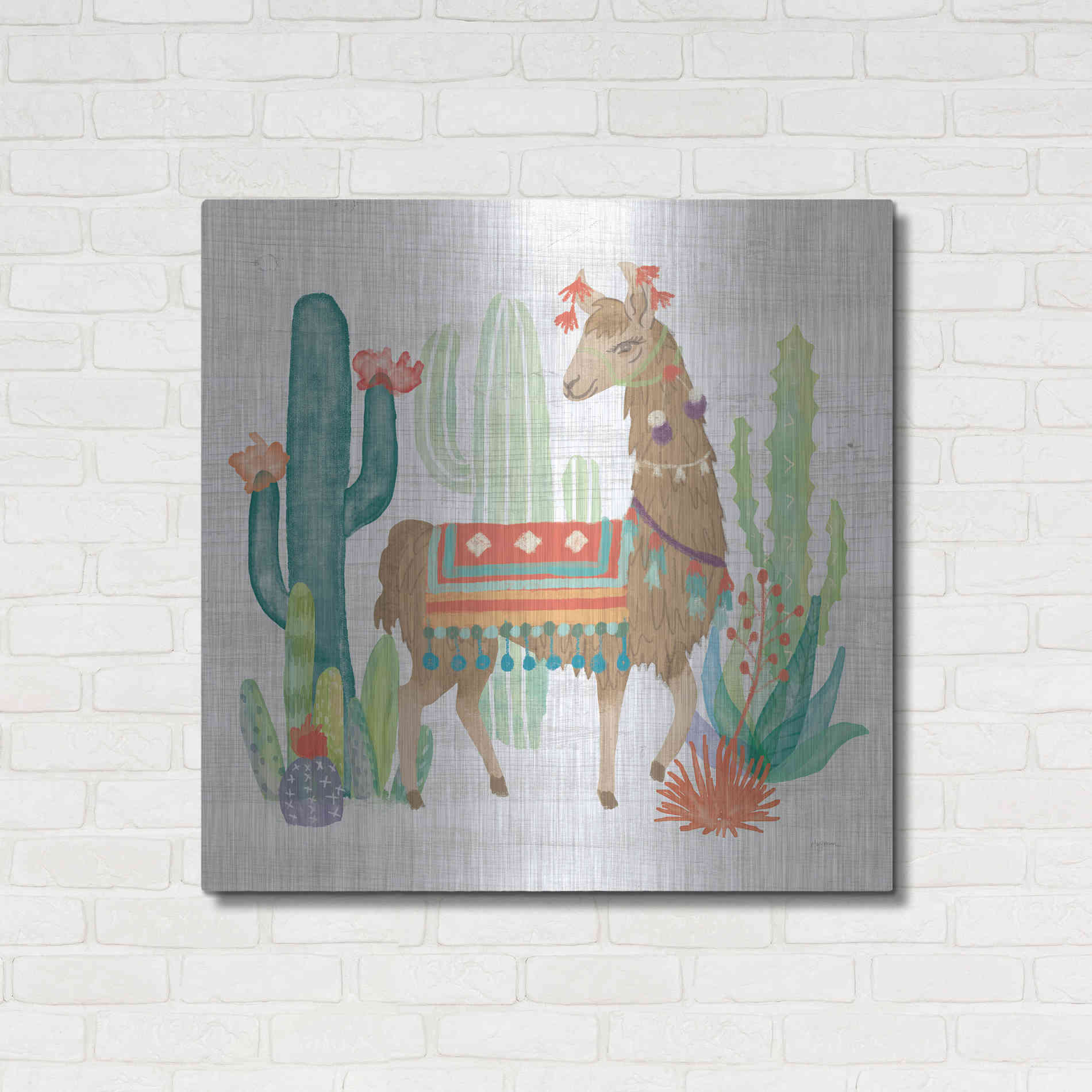 Luxe Metal Art 'Lovely Llamas III' by Mary Urban, Metal Wall Art,36x36