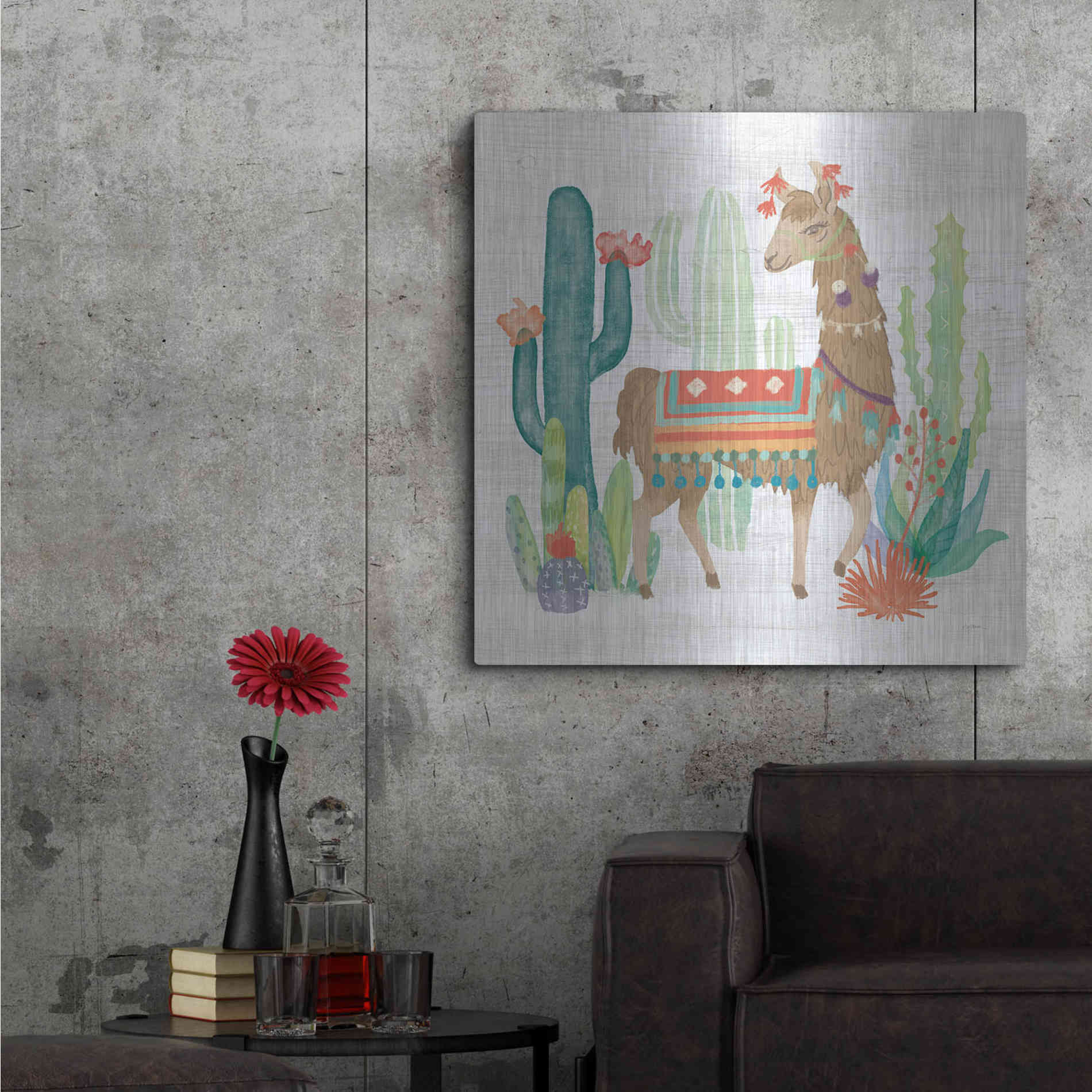 Luxe Metal Art 'Lovely Llamas III' by Mary Urban, Metal Wall Art,36x36
