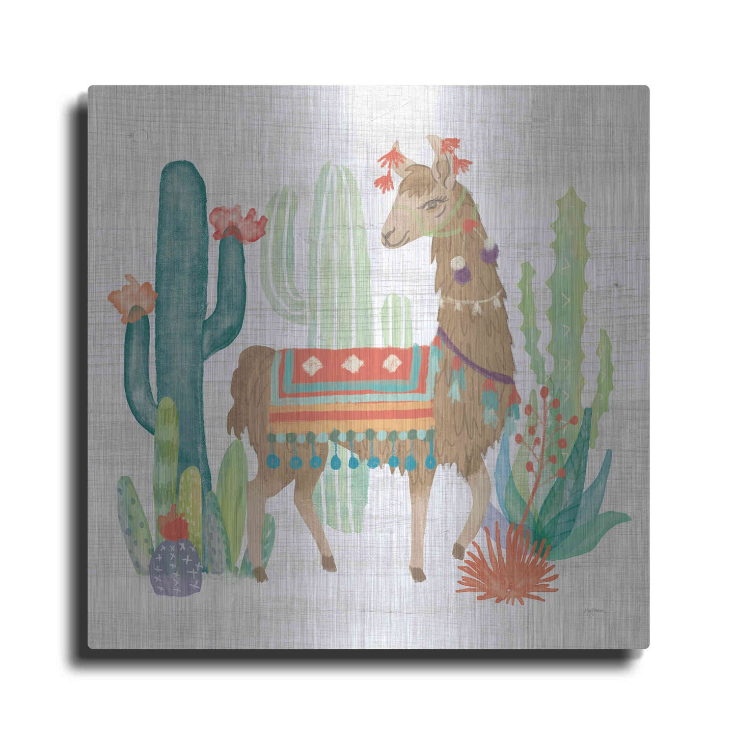 Luxe Metal Art 'Lovely Llamas III' by Mary Urban, Metal Wall Art