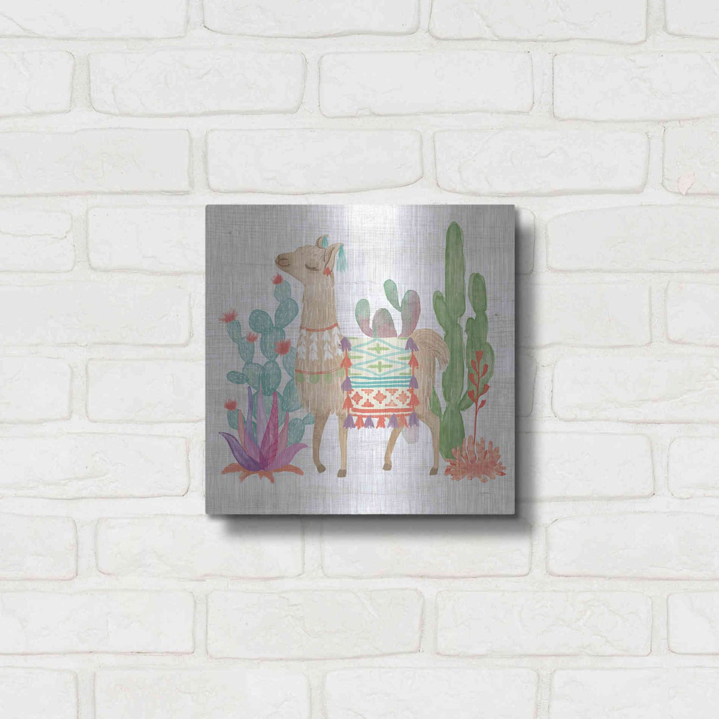 Luxe Metal Art 'Lovely Llamas IV' by Mary Urban, Metal Wall Art,12x12