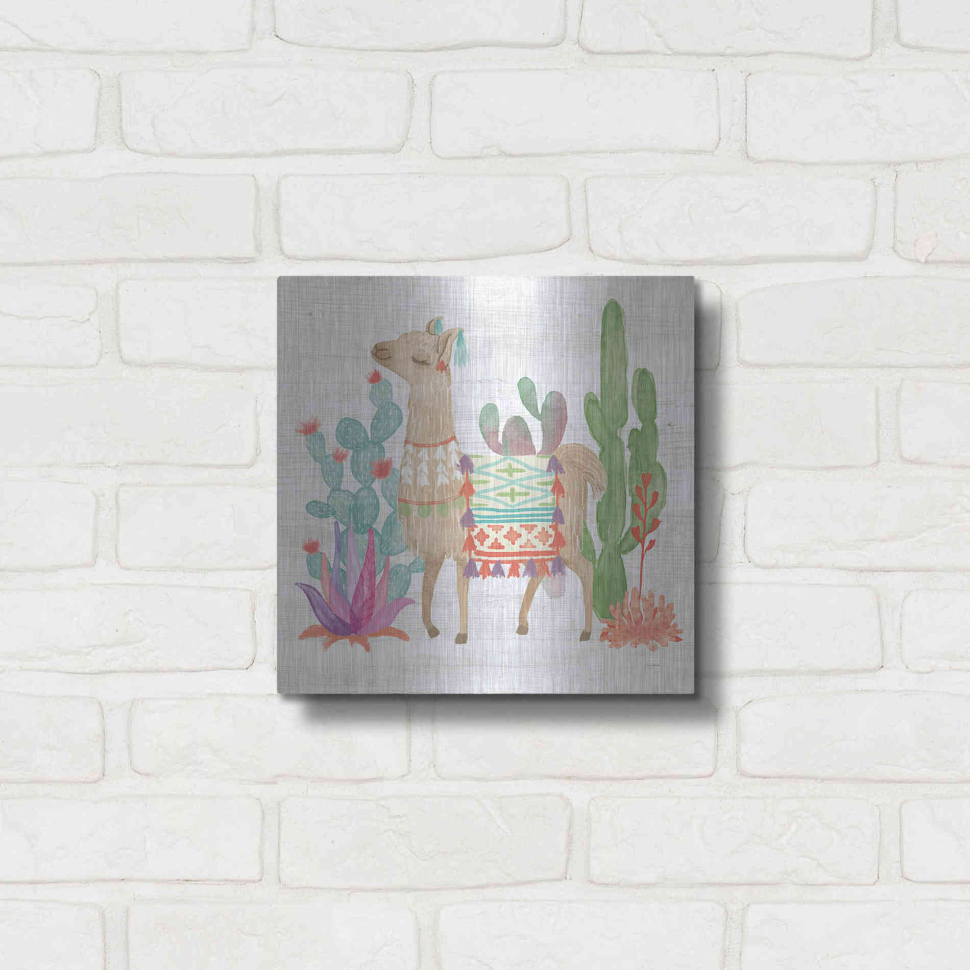 Luxe Metal Art 'Lovely Llamas IV' by Mary Urban, Metal Wall Art,12x12