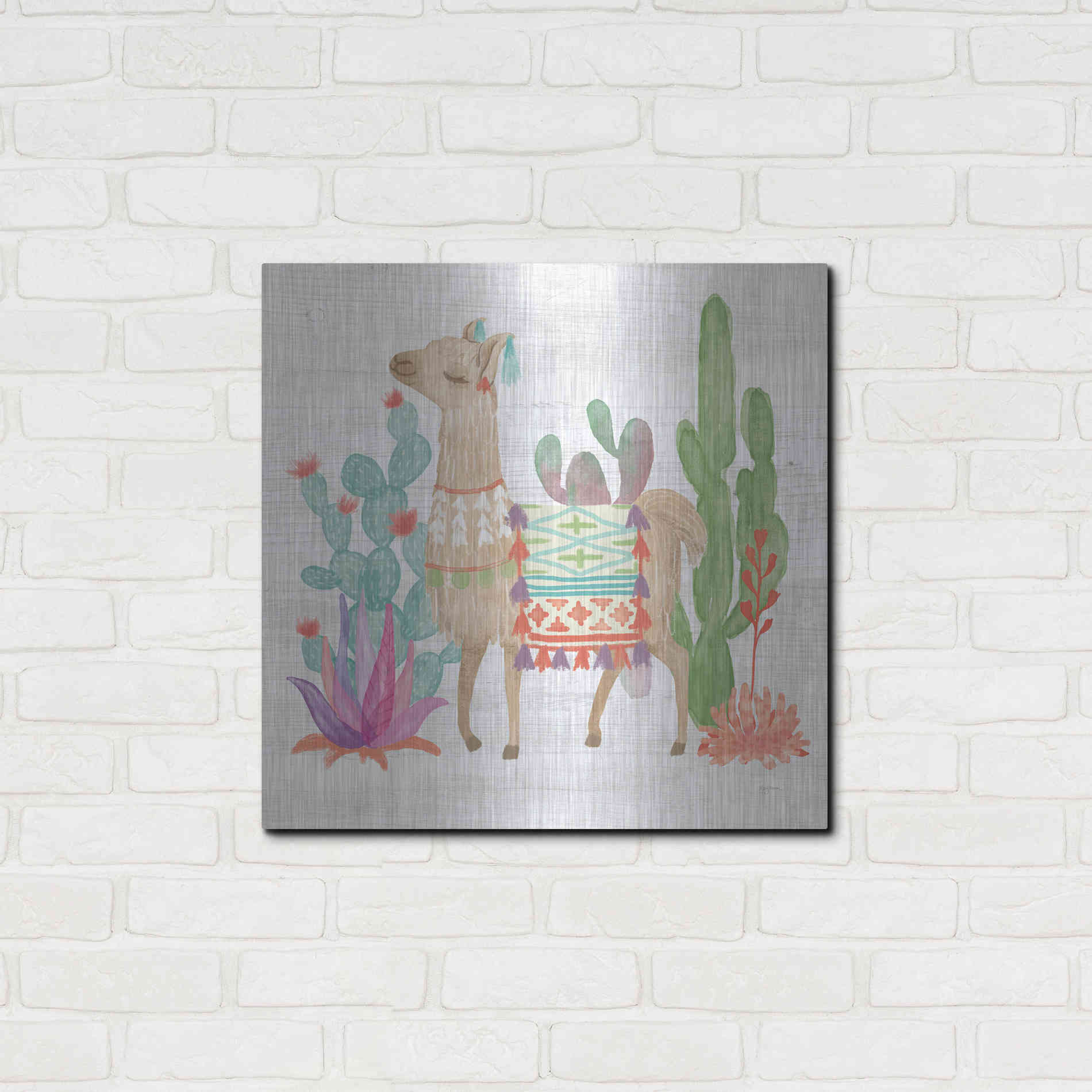 Luxe Metal Art 'Lovely Llamas IV' by Mary Urban, Metal Wall Art,24x24