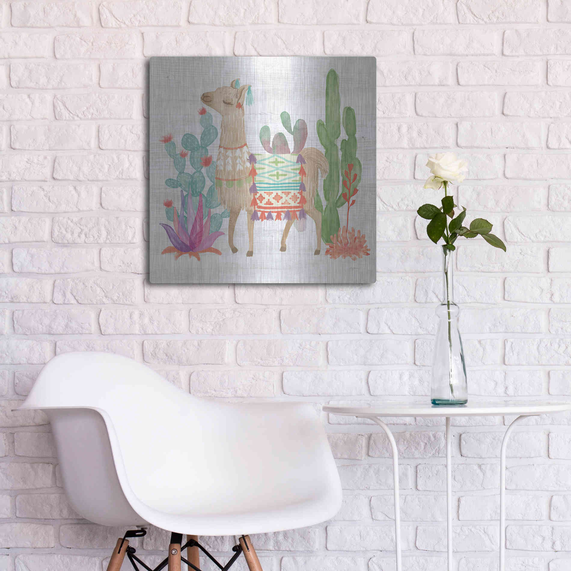 Luxe Metal Art 'Lovely Llamas IV' by Mary Urban, Metal Wall Art,24x24