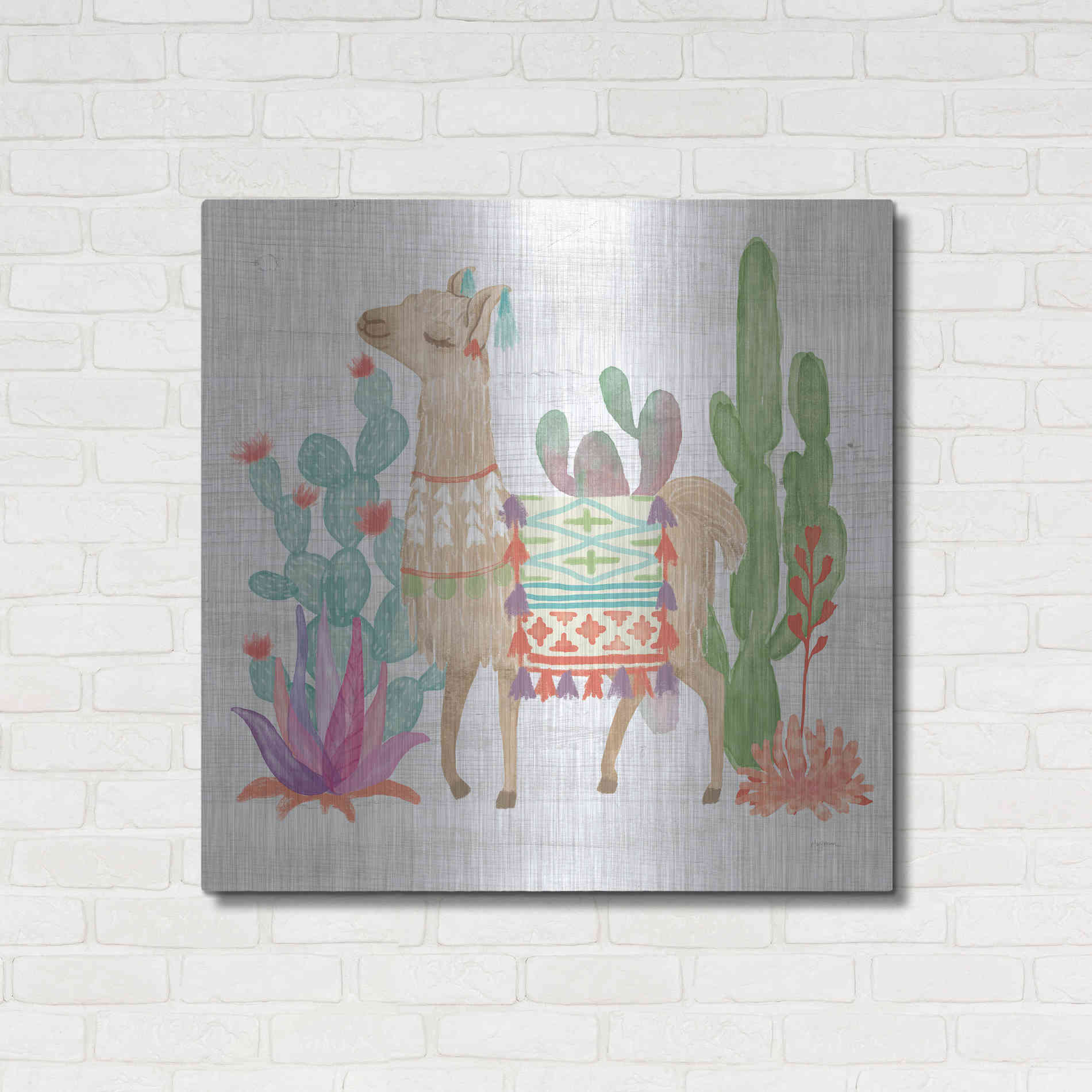 Luxe Metal Art 'Lovely Llamas IV' by Mary Urban, Metal Wall Art,36x36