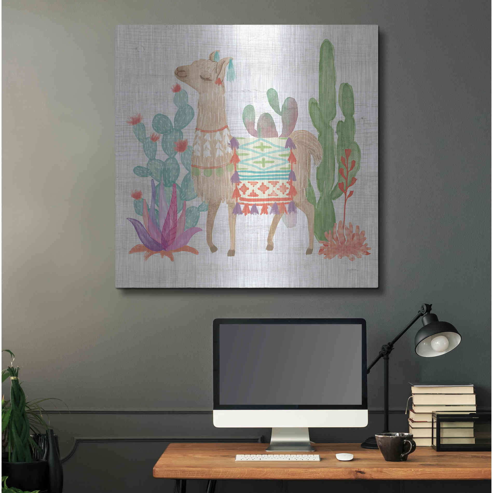 Luxe Metal Art 'Lovely Llamas IV' by Mary Urban, Metal Wall Art,36x36