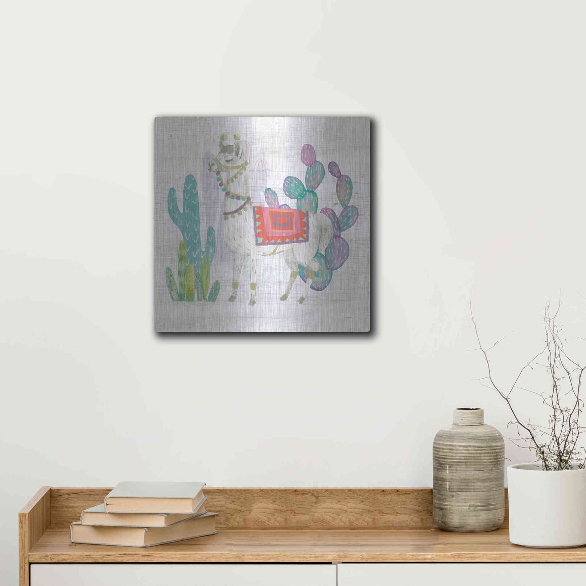 Luxe Metal Art 'Lovely Llamas V' by Mary Urban, Metal Wall Art,12x12