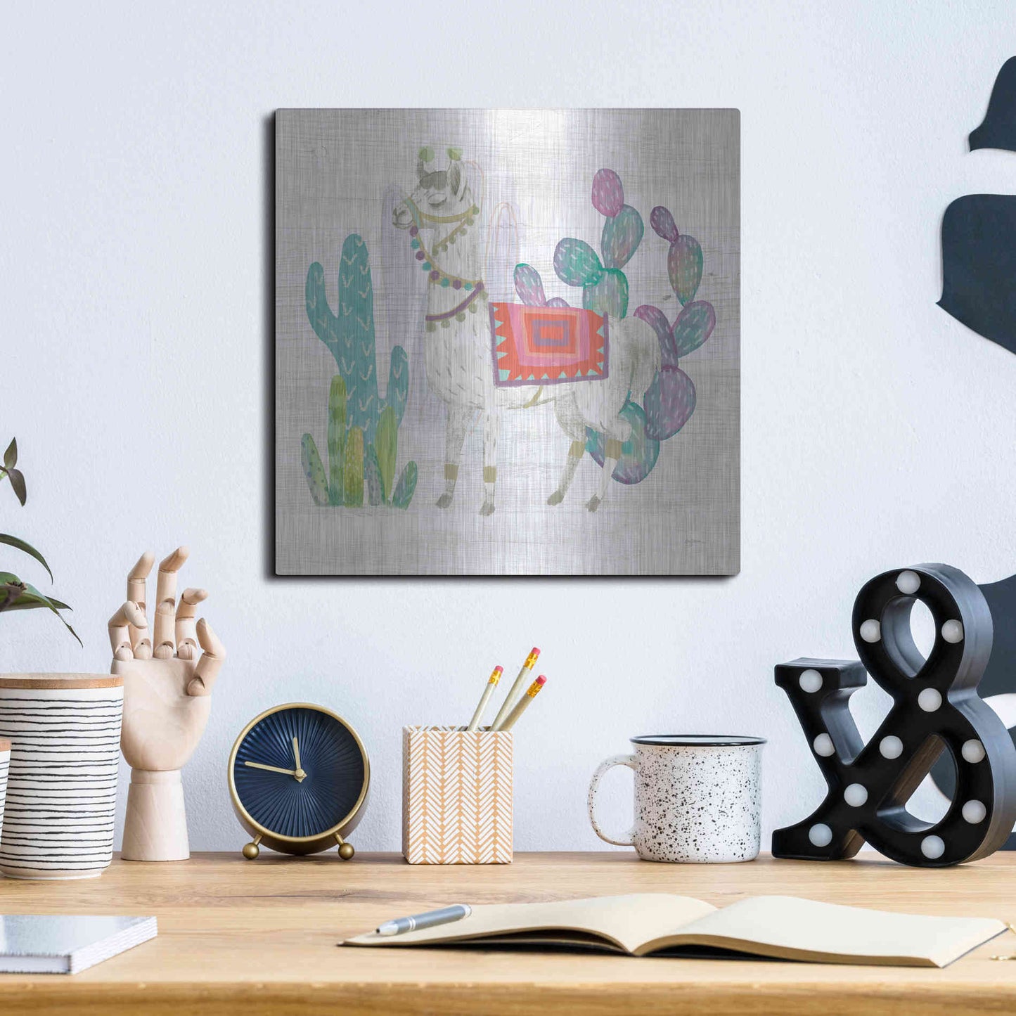 Luxe Metal Art 'Lovely Llamas V' by Mary Urban, Metal Wall Art,12x12