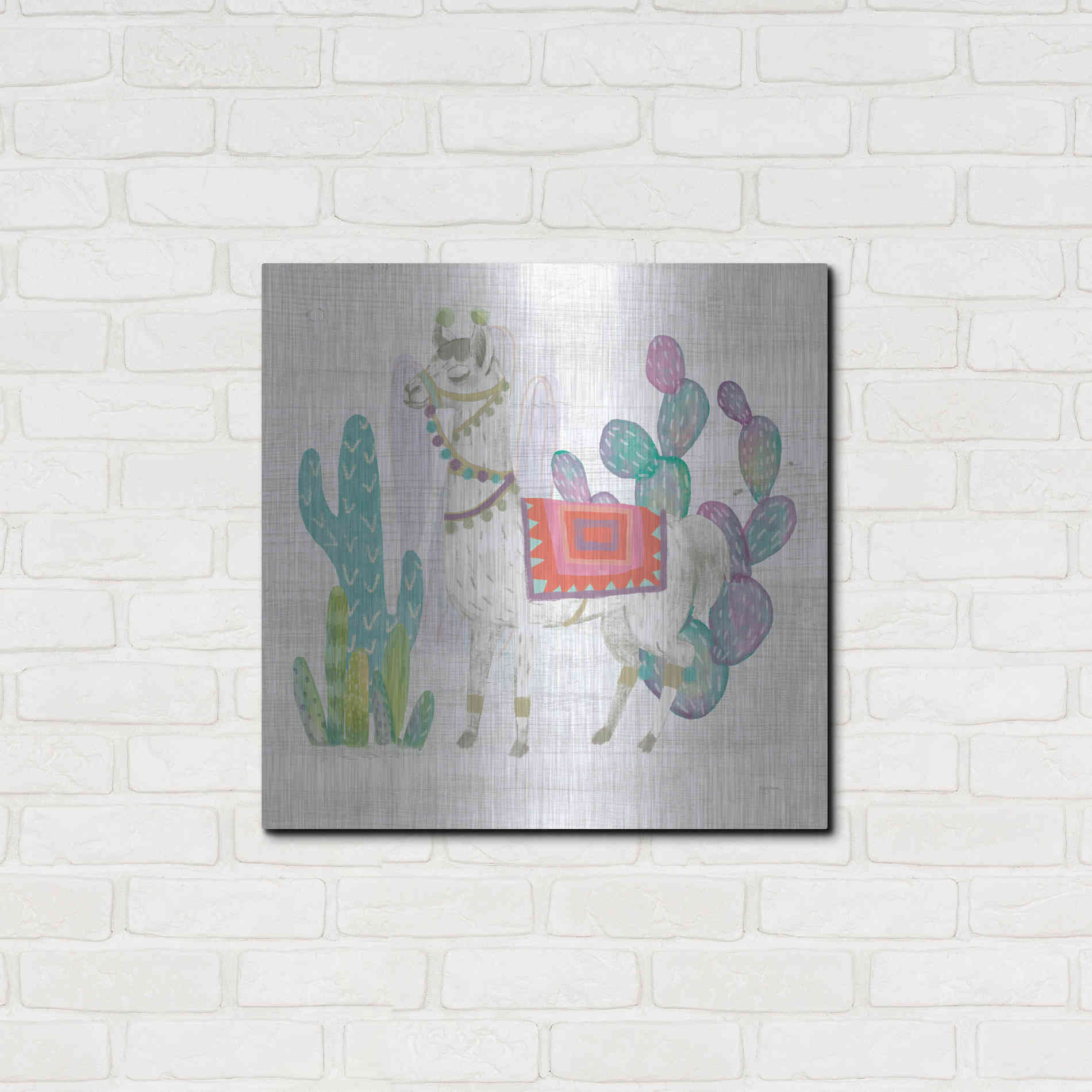 Luxe Metal Art 'Lovely Llamas V' by Mary Urban, Metal Wall Art,24x24