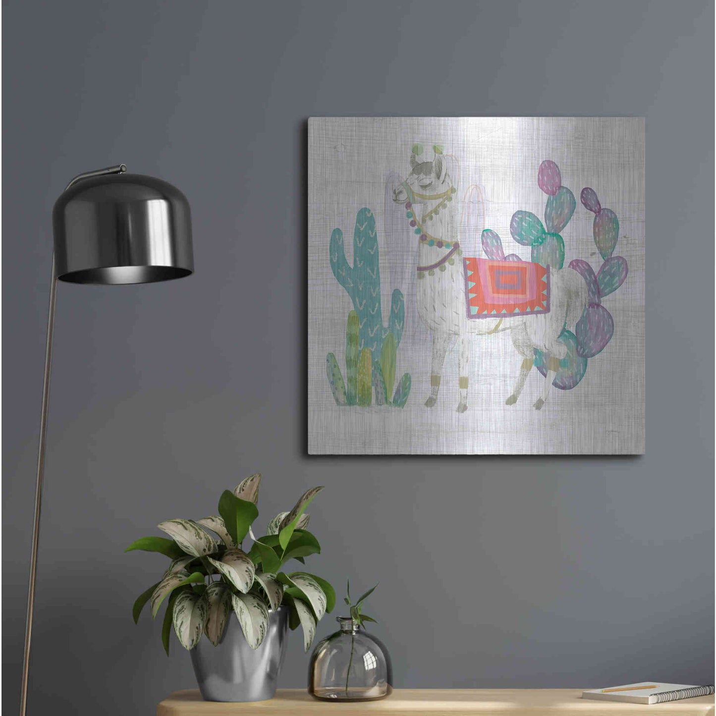 Luxe Metal Art 'Lovely Llamas V' by Mary Urban, Metal Wall Art,24x24