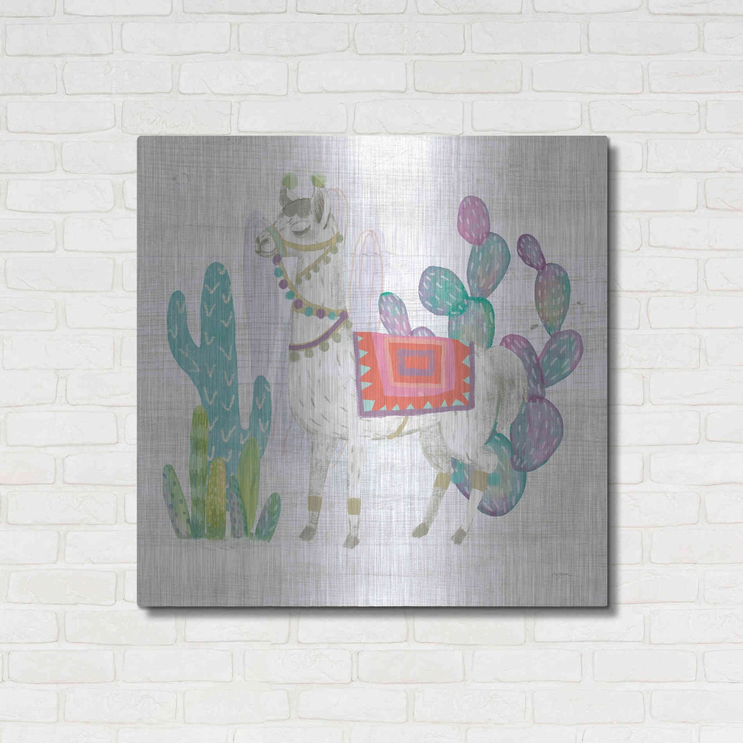 Luxe Metal Art 'Lovely Llamas V' by Mary Urban, Metal Wall Art,36x36