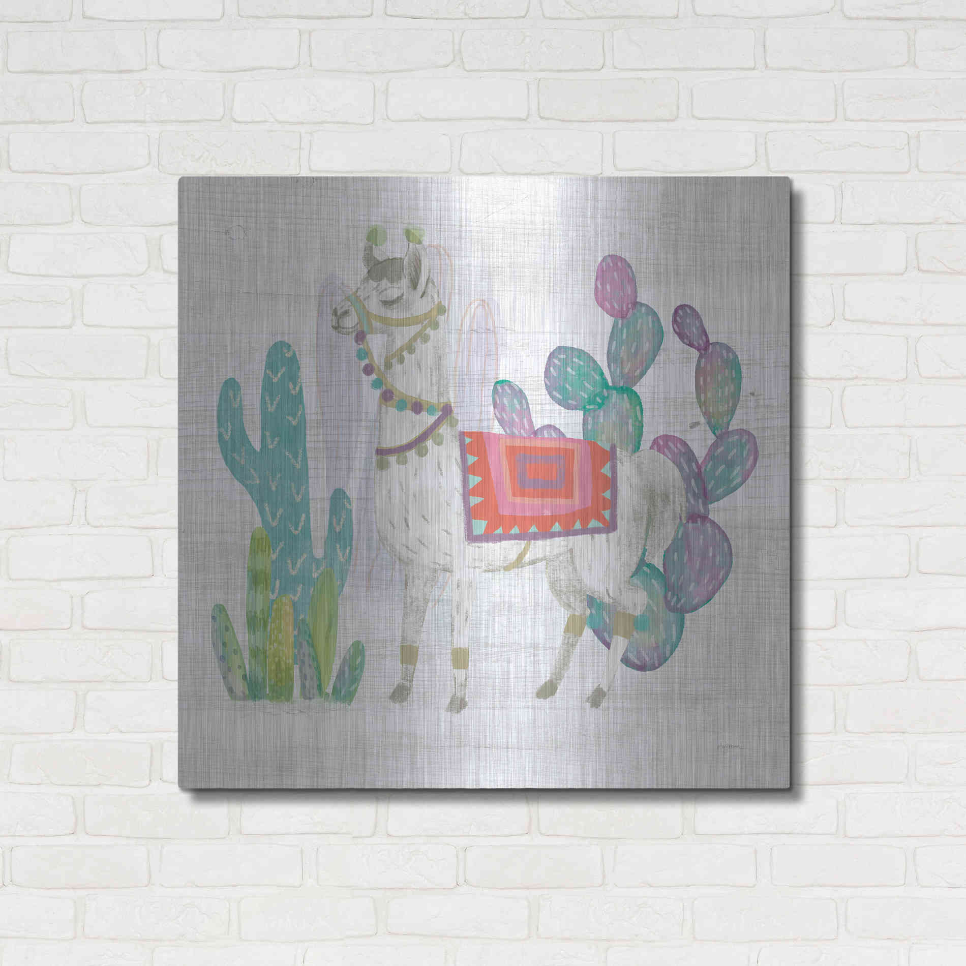 Luxe Metal Art 'Lovely Llamas V' by Mary Urban, Metal Wall Art,36x36