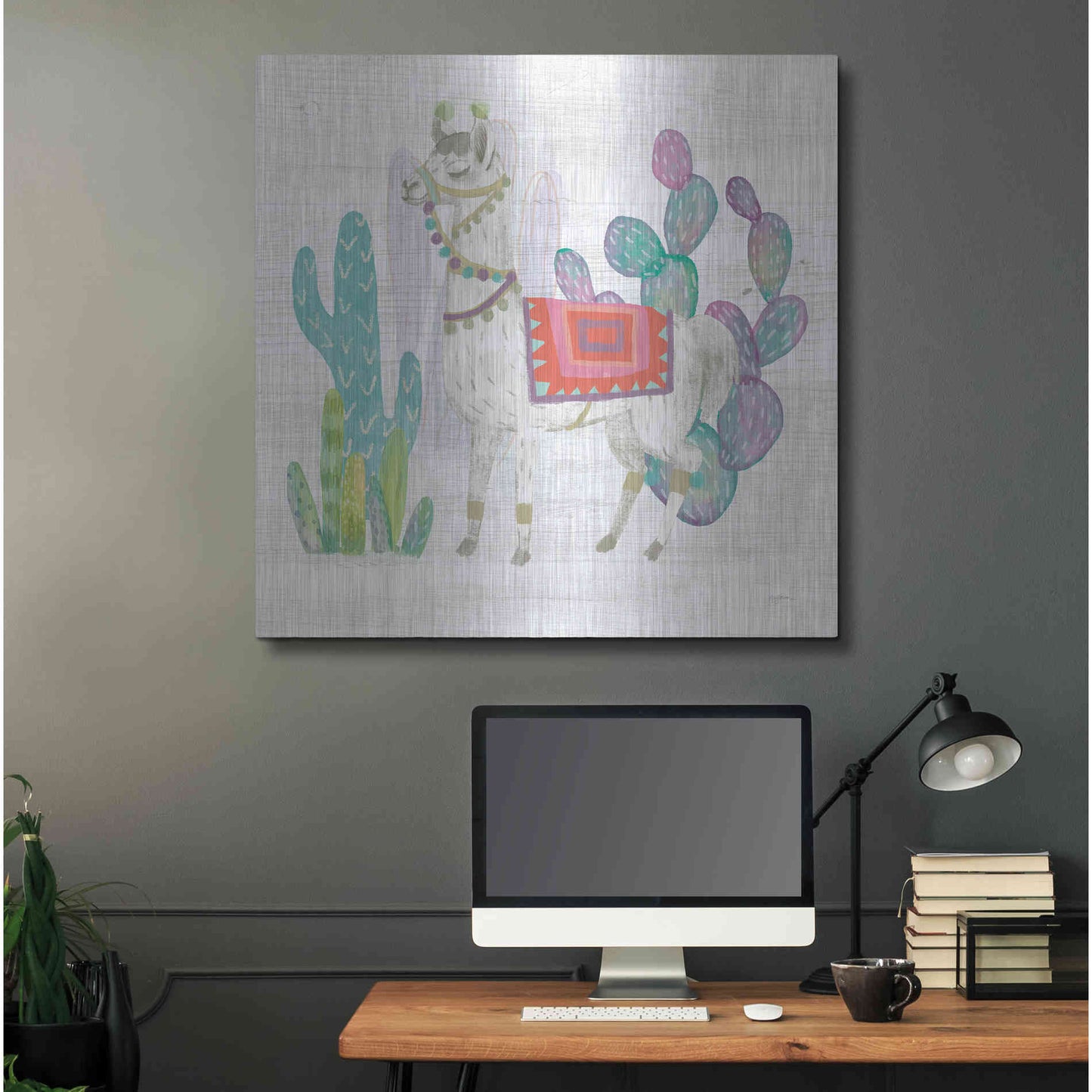 Luxe Metal Art 'Lovely Llamas V' by Mary Urban, Metal Wall Art,36x36