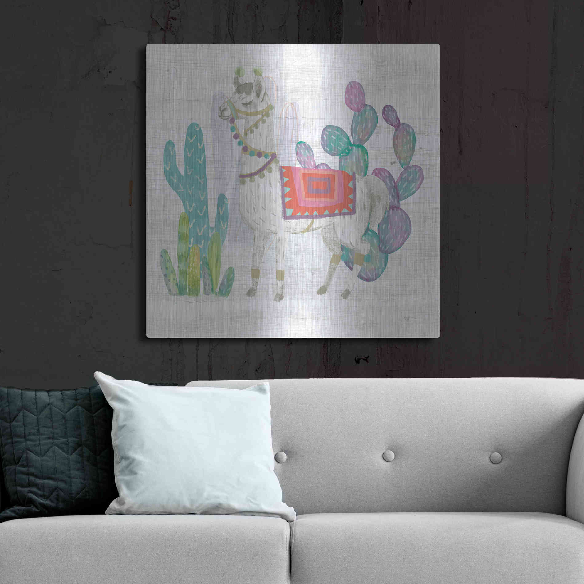 Luxe Metal Art 'Lovely Llamas V' by Mary Urban, Metal Wall Art,36x36