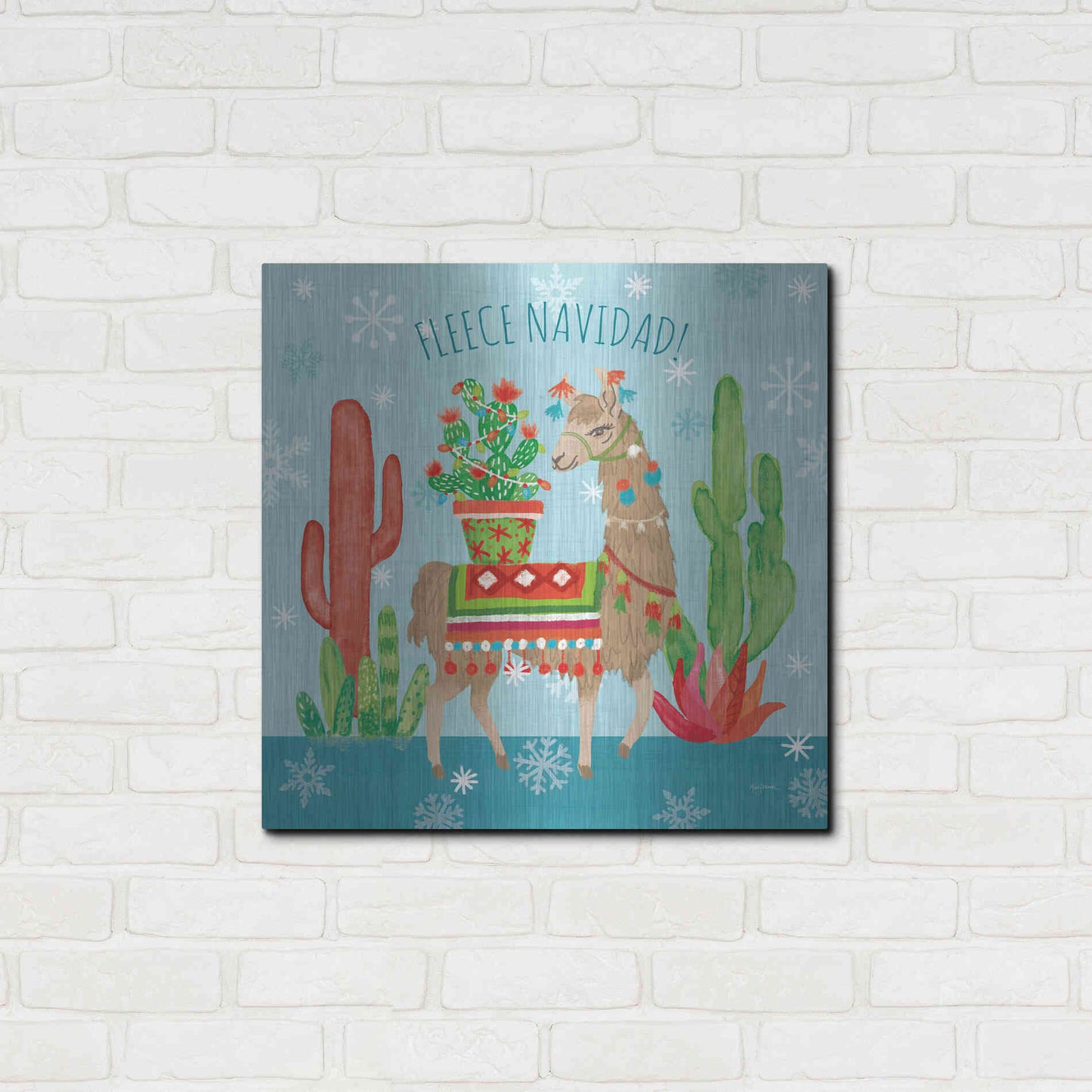 Luxe Metal Art 'Lovely Llamas Christmas III' by Mary Urban, Metal Wall Art,24x24