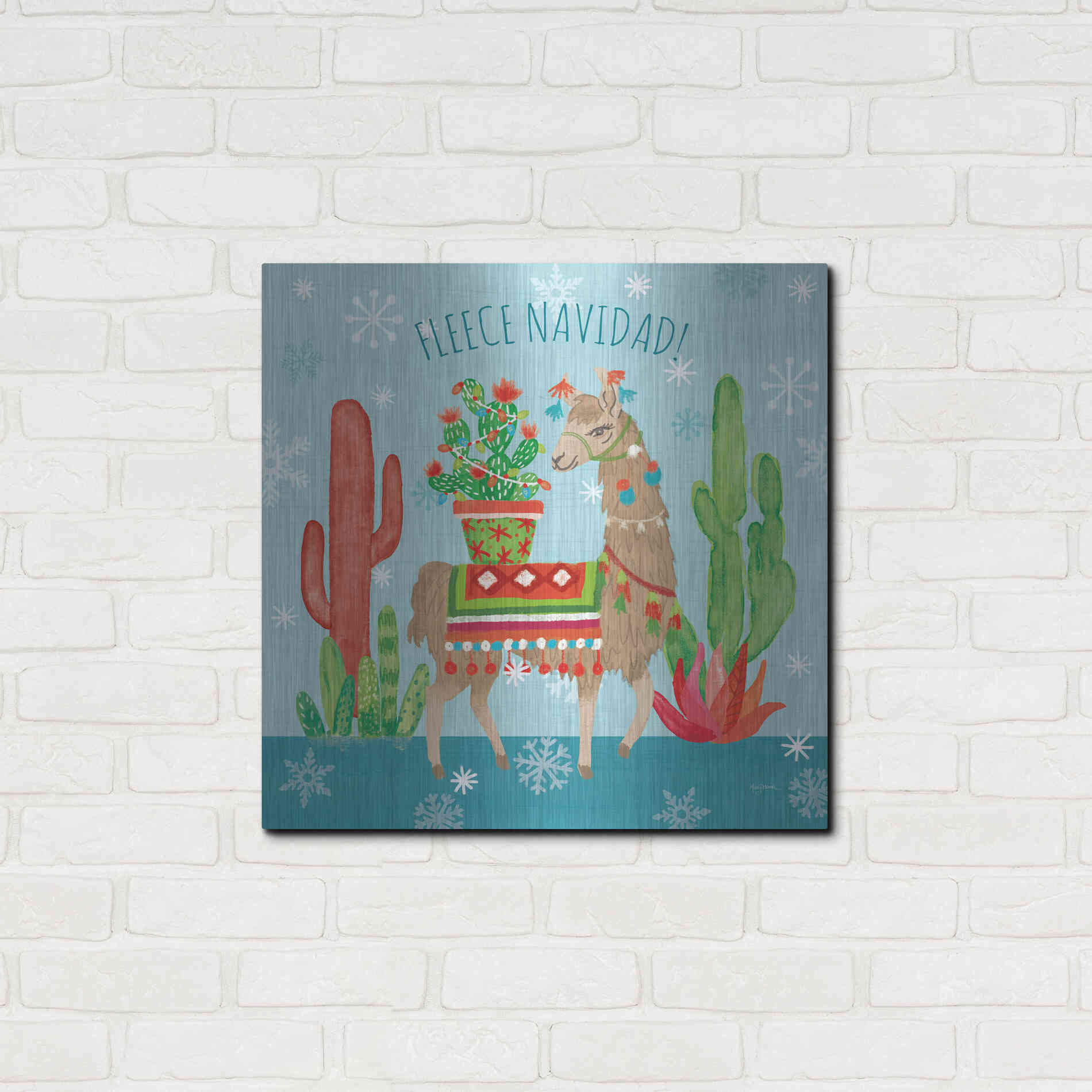 Luxe Metal Art 'Lovely Llamas Christmas III' by Mary Urban, Metal Wall Art,24x24