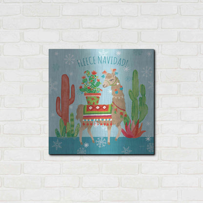 Luxe Metal Art 'Lovely Llamas Christmas III' by Mary Urban, Metal Wall Art,24x24