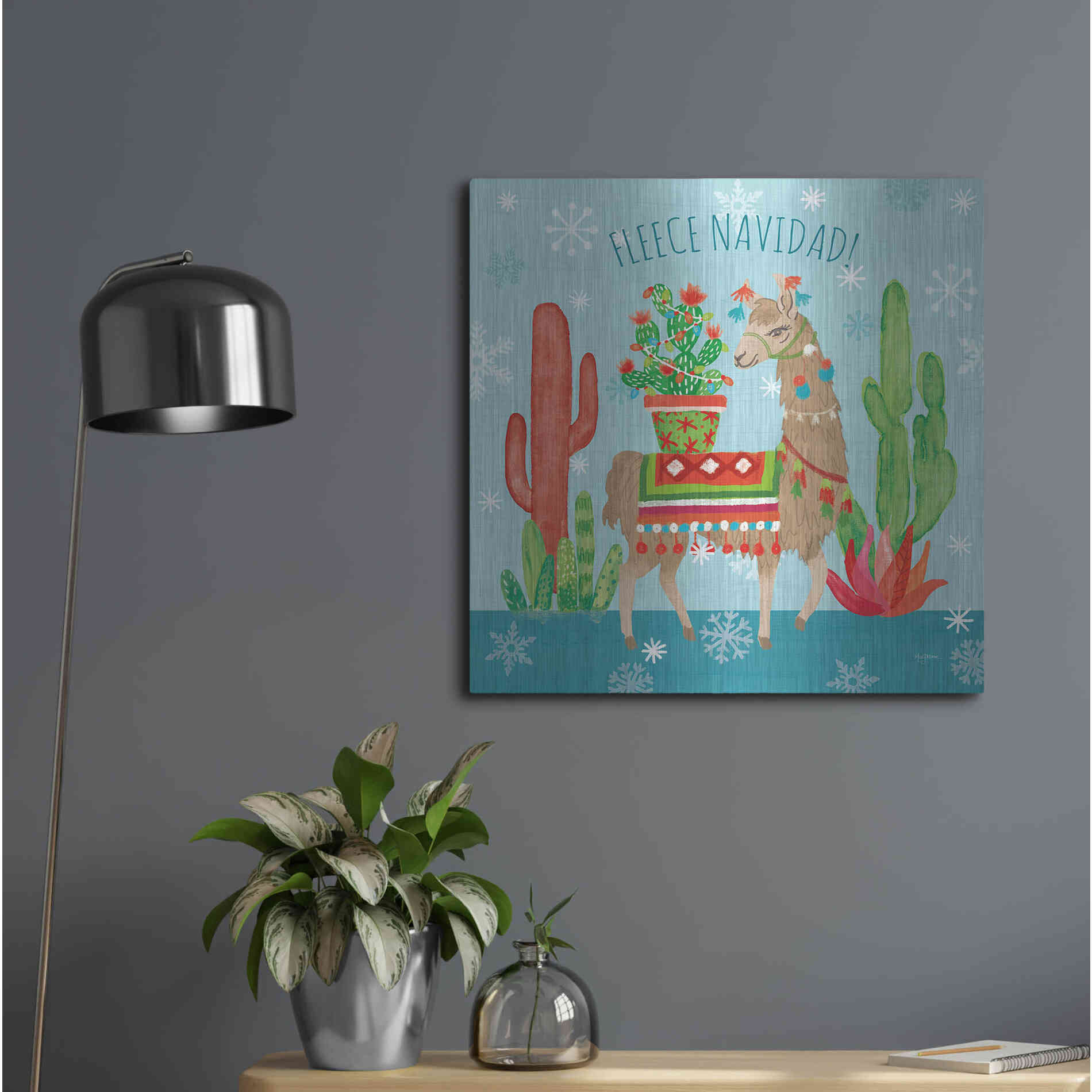 Luxe Metal Art 'Lovely Llamas Christmas III' by Mary Urban, Metal Wall Art,24x24