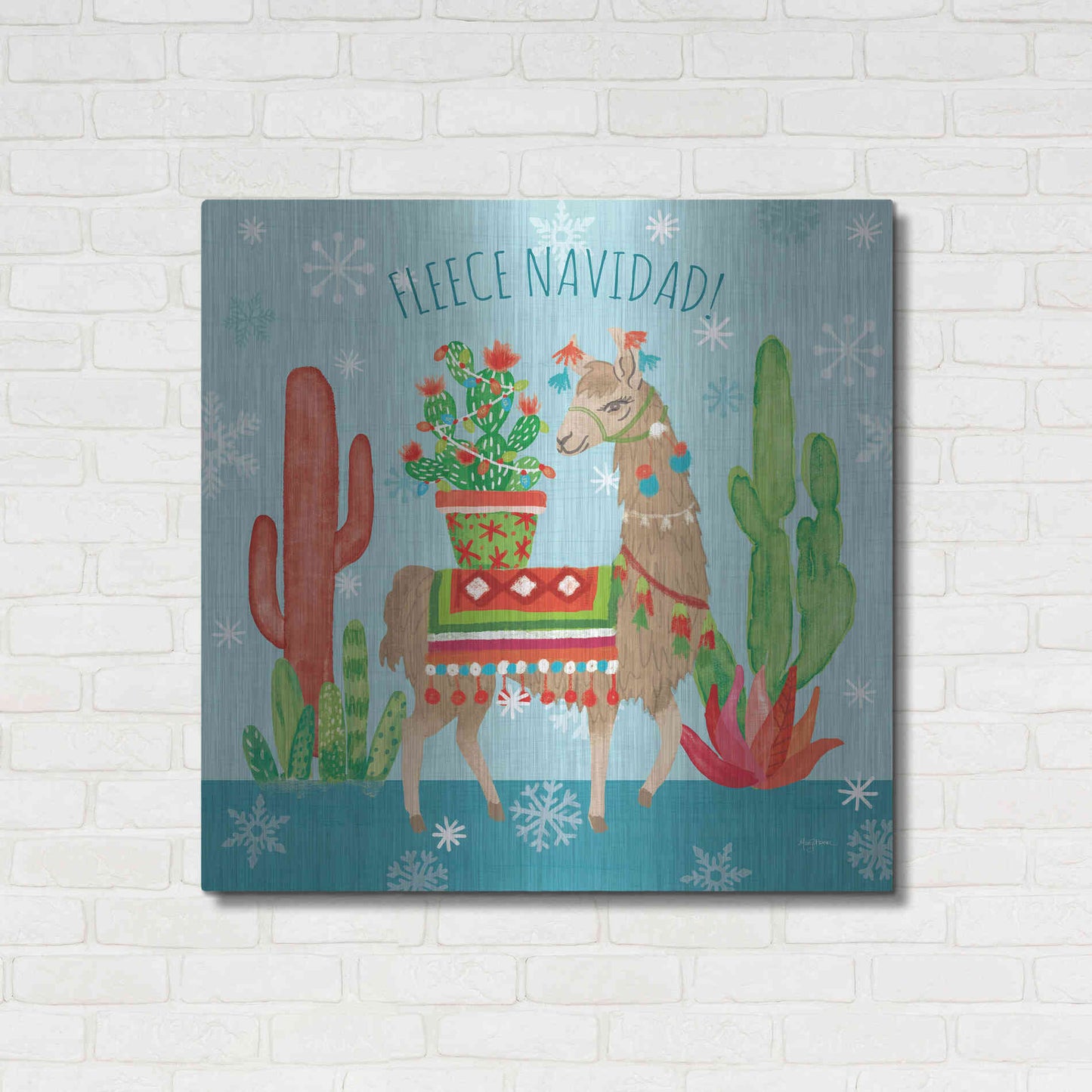 Luxe Metal Art 'Lovely Llamas Christmas III' by Mary Urban, Metal Wall Art,36x36