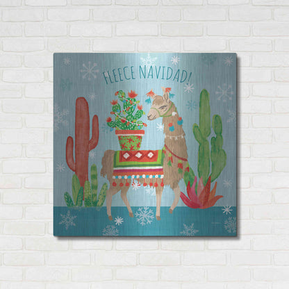 Luxe Metal Art 'Lovely Llamas Christmas III' by Mary Urban, Metal Wall Art,36x36