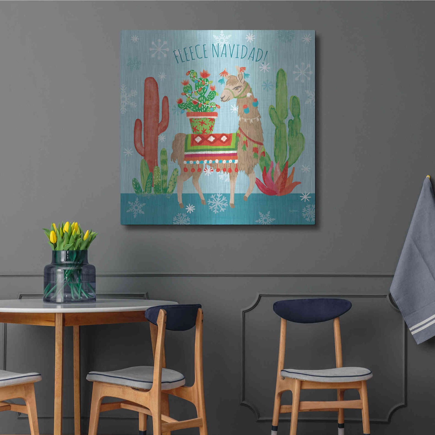 Luxe Metal Art 'Lovely Llamas Christmas III' by Mary Urban, Metal Wall Art,36x36