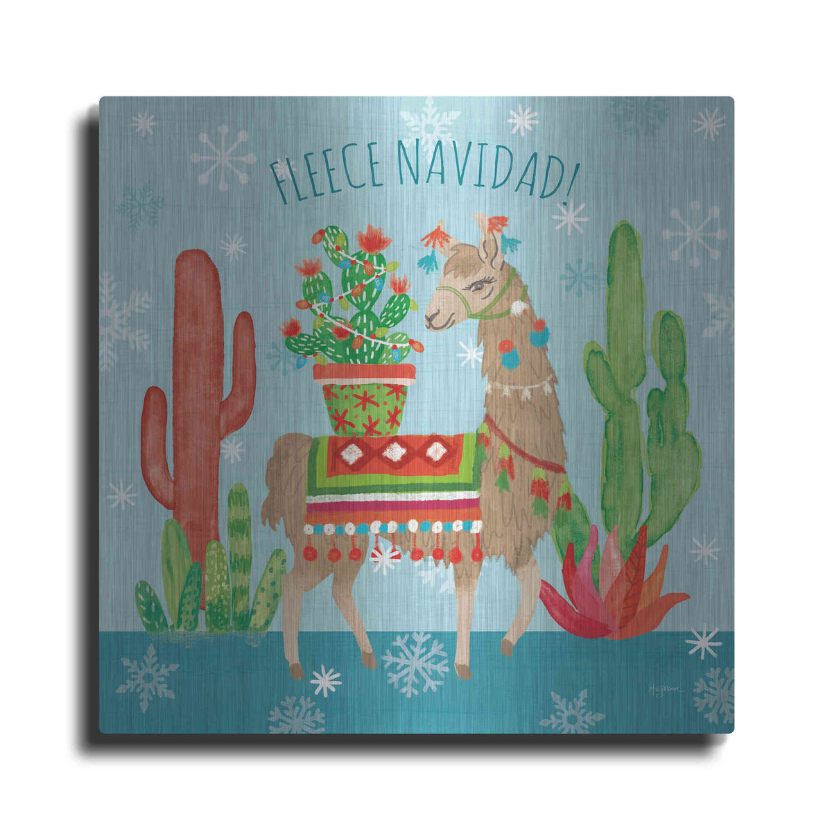 Luxe Metal Art 'Lovely Llamas Christmas III' by Mary Urban, Metal Wall Art