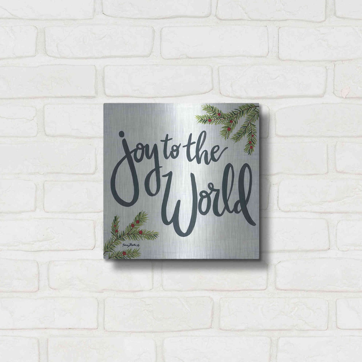 Luxe Metal Art 'Joy to the World' by Sara Baker, Metal Wall Art,12x12