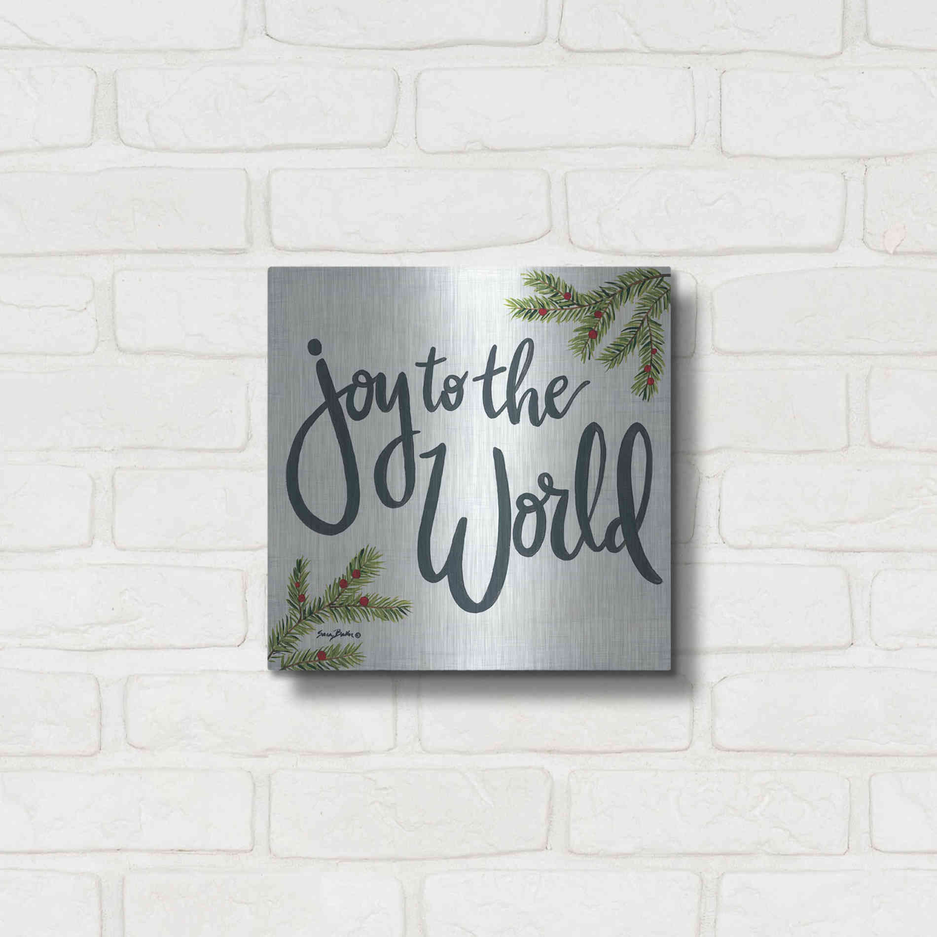 Luxe Metal Art 'Joy to the World' by Sara Baker, Metal Wall Art,12x12
