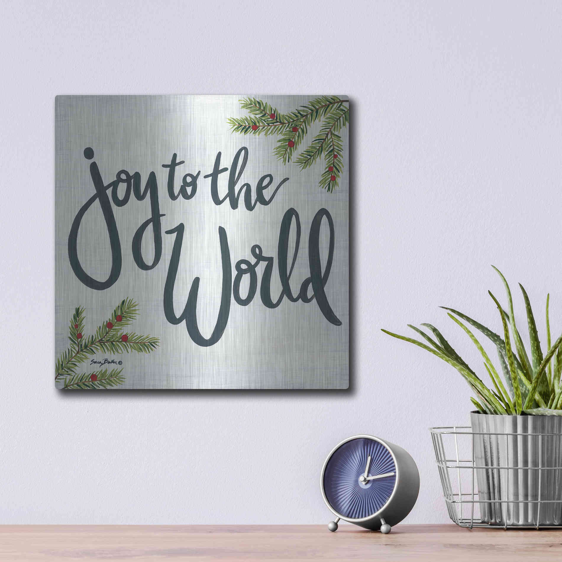 Luxe Metal Art 'Joy to the World' by Sara Baker, Metal Wall Art,12x12