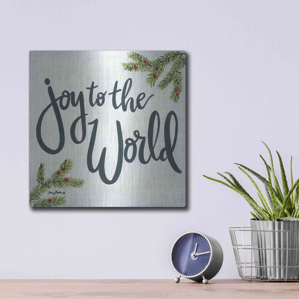 Luxe Metal Art 'Joy to the World' by Sara Baker, Metal Wall Art,12x12