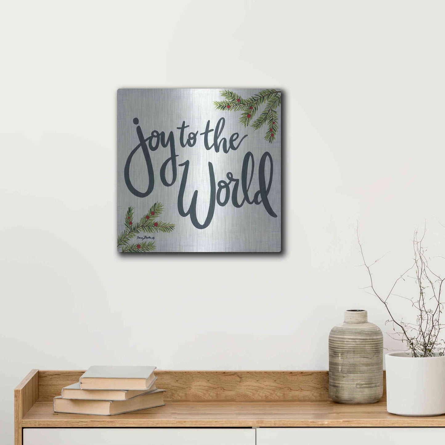 Luxe Metal Art 'Joy to the World' by Sara Baker, Metal Wall Art,12x12