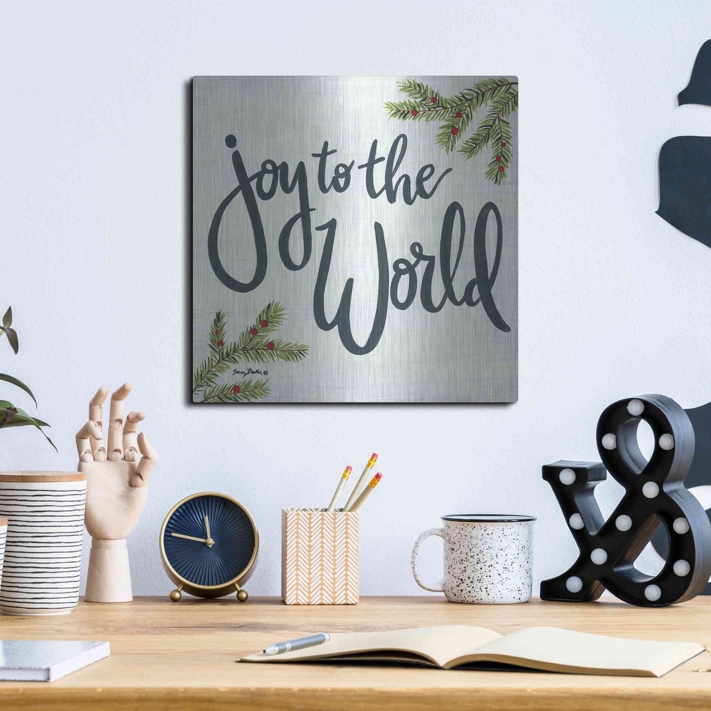 Luxe Metal Art 'Joy to the World' by Sara Baker, Metal Wall Art,12x12