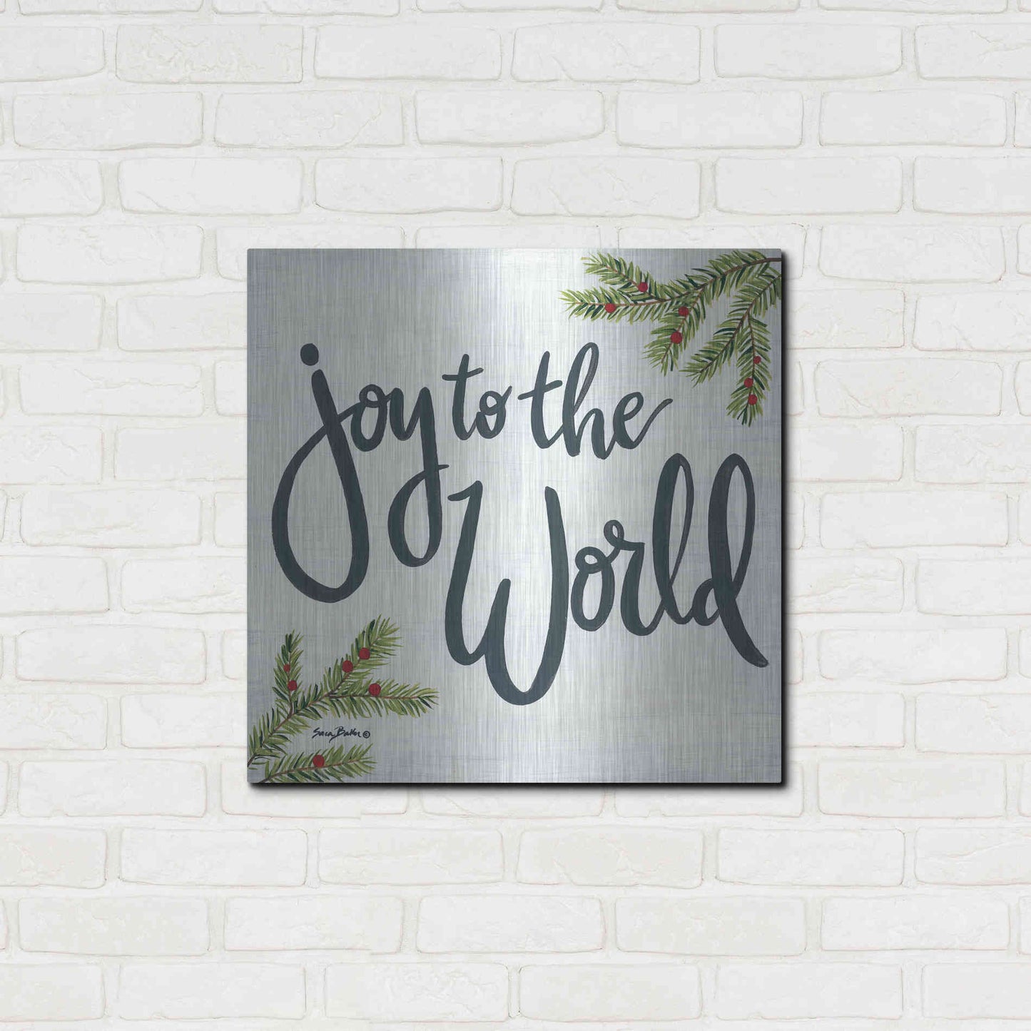 Luxe Metal Art 'Joy to the World' by Sara Baker, Metal Wall Art,24x24